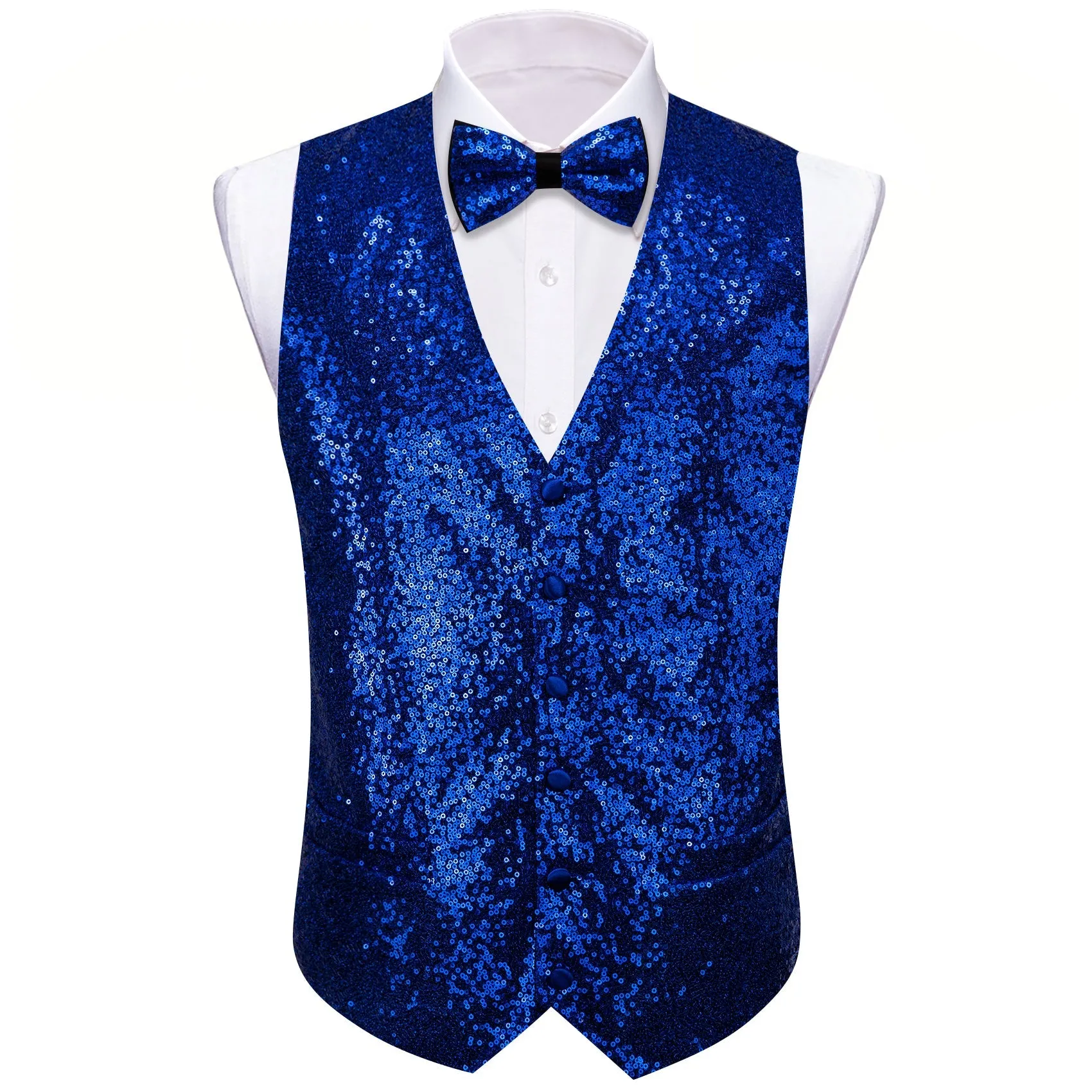 Klein Blue Sequins Silk Men's Vest Hanky Cufflinks Bow Tie Set sold by Ties2You product image thumbnail 4
