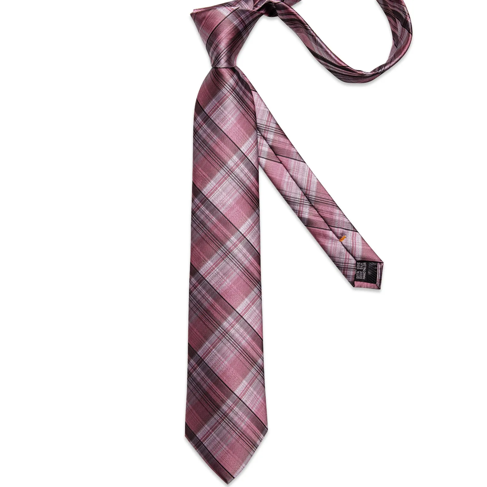 Pink Black Line Plaid Silk Fabric Tie Hanky Cufflinks Set sold by Ties2You product image thumbnail 4