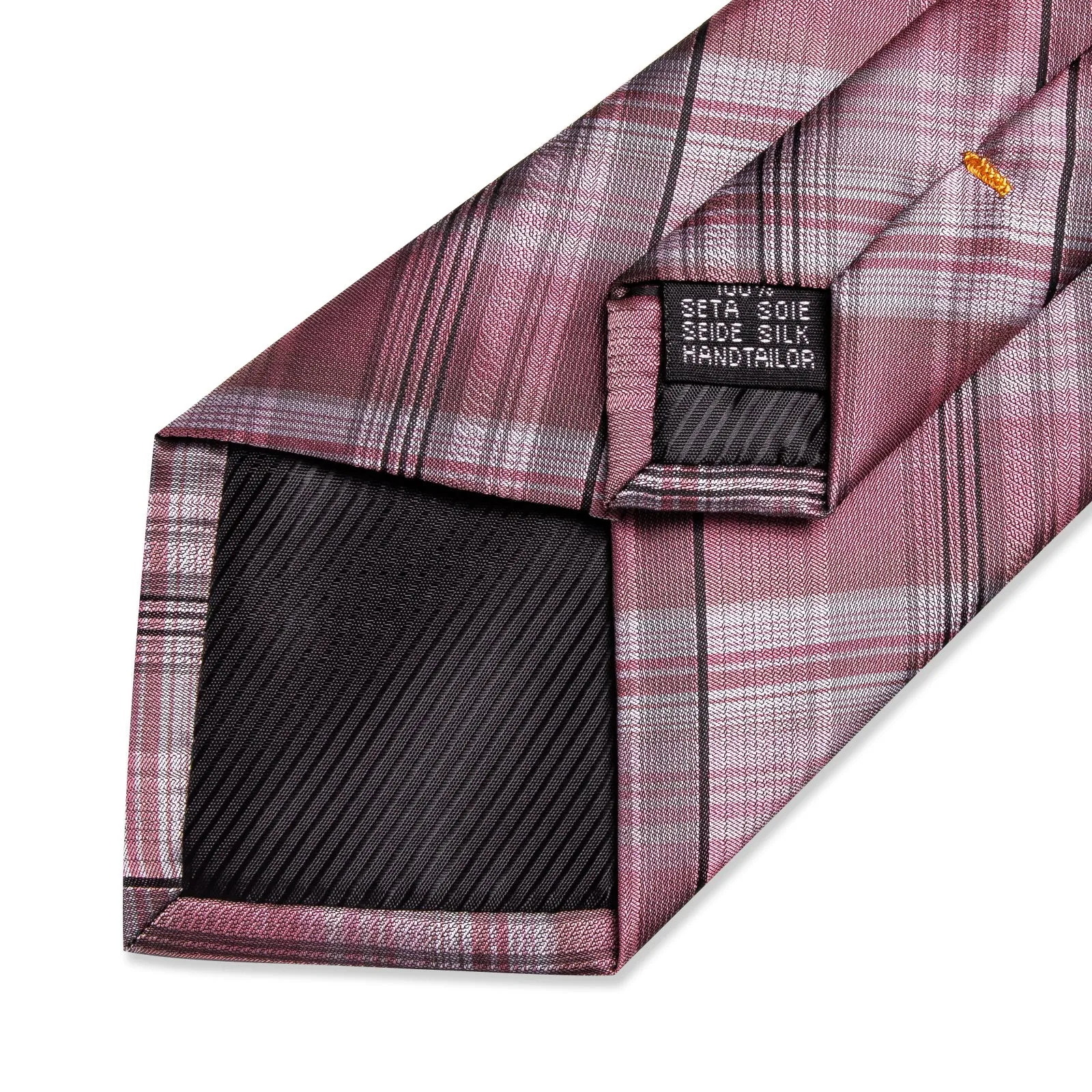 Pink Black Line Plaid Silk Fabric Tie Hanky Cufflinks Set sold by Ties2You product image thumbnail 3