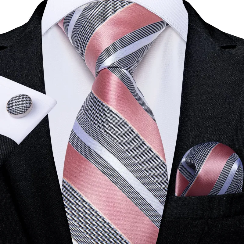 Ties2you Mens Formal Tie Pink Striped Suit Necktie Pocket Square Cufflinks Set sold by Ties2You