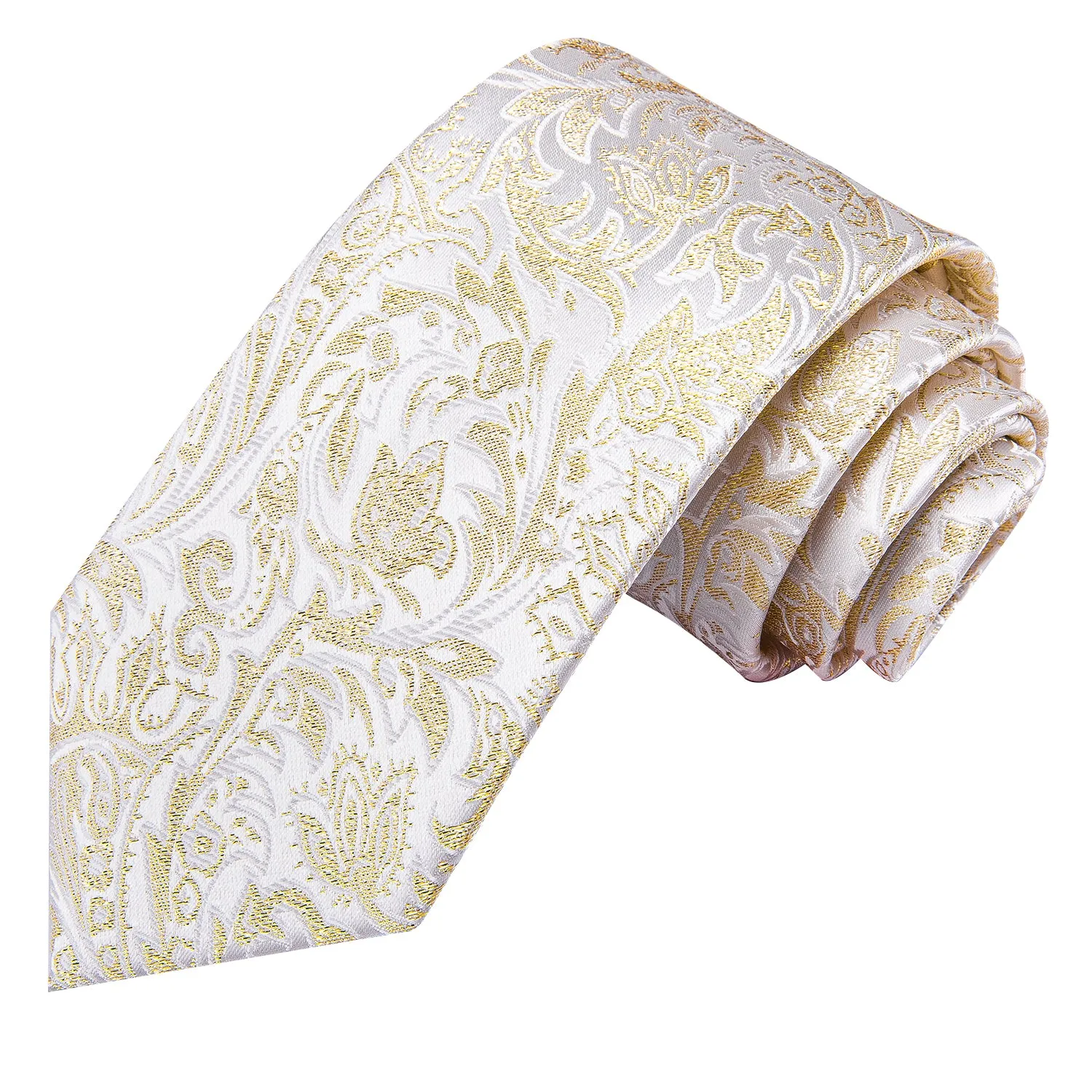 White Yellow Floral Necktie Pocket Square Cufflinks Set sold by Ties2You product image thumbnail 5