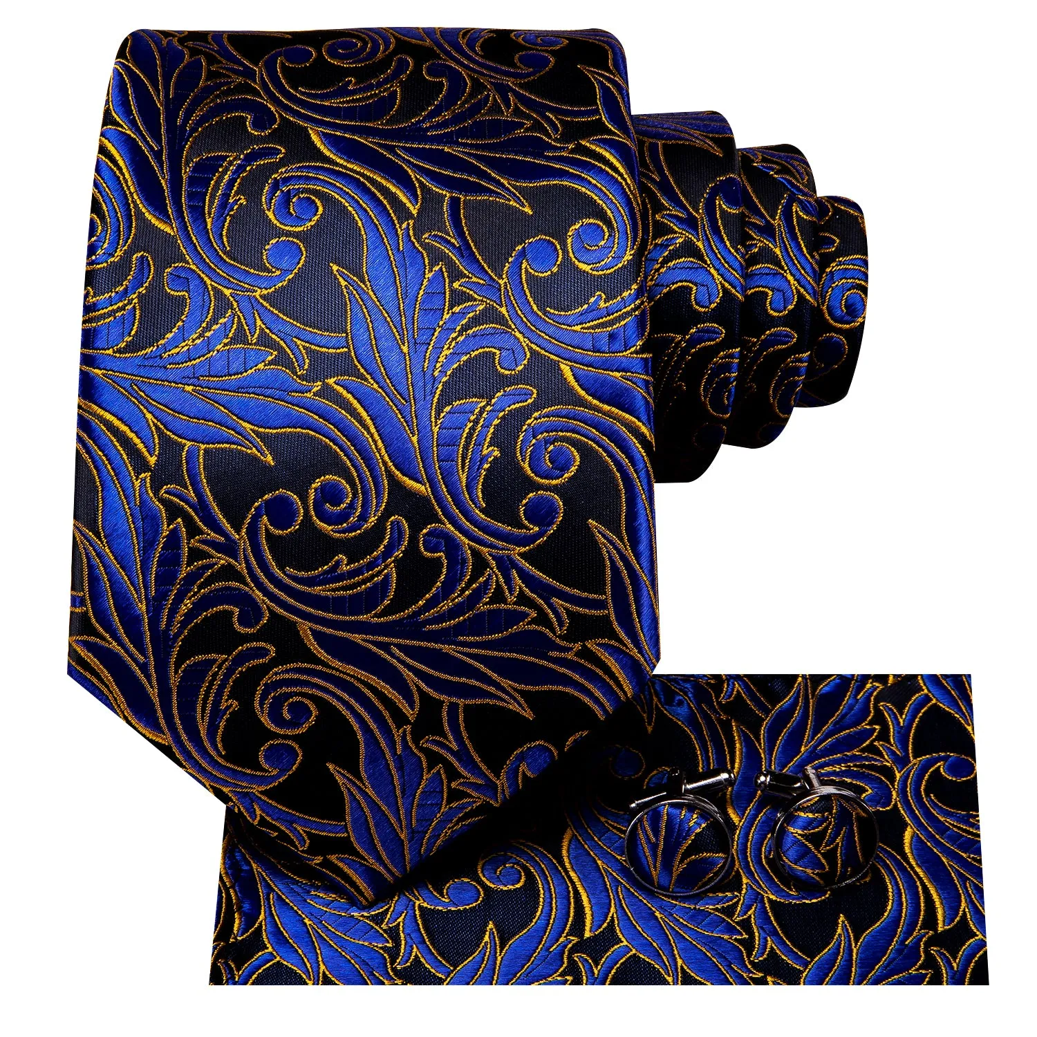 Ties2you Navy Blue Floral Necktie Mens Wedding Suit Tie Pocket Square Cufflinks Set sold by Ties2You product image thumbnail 2