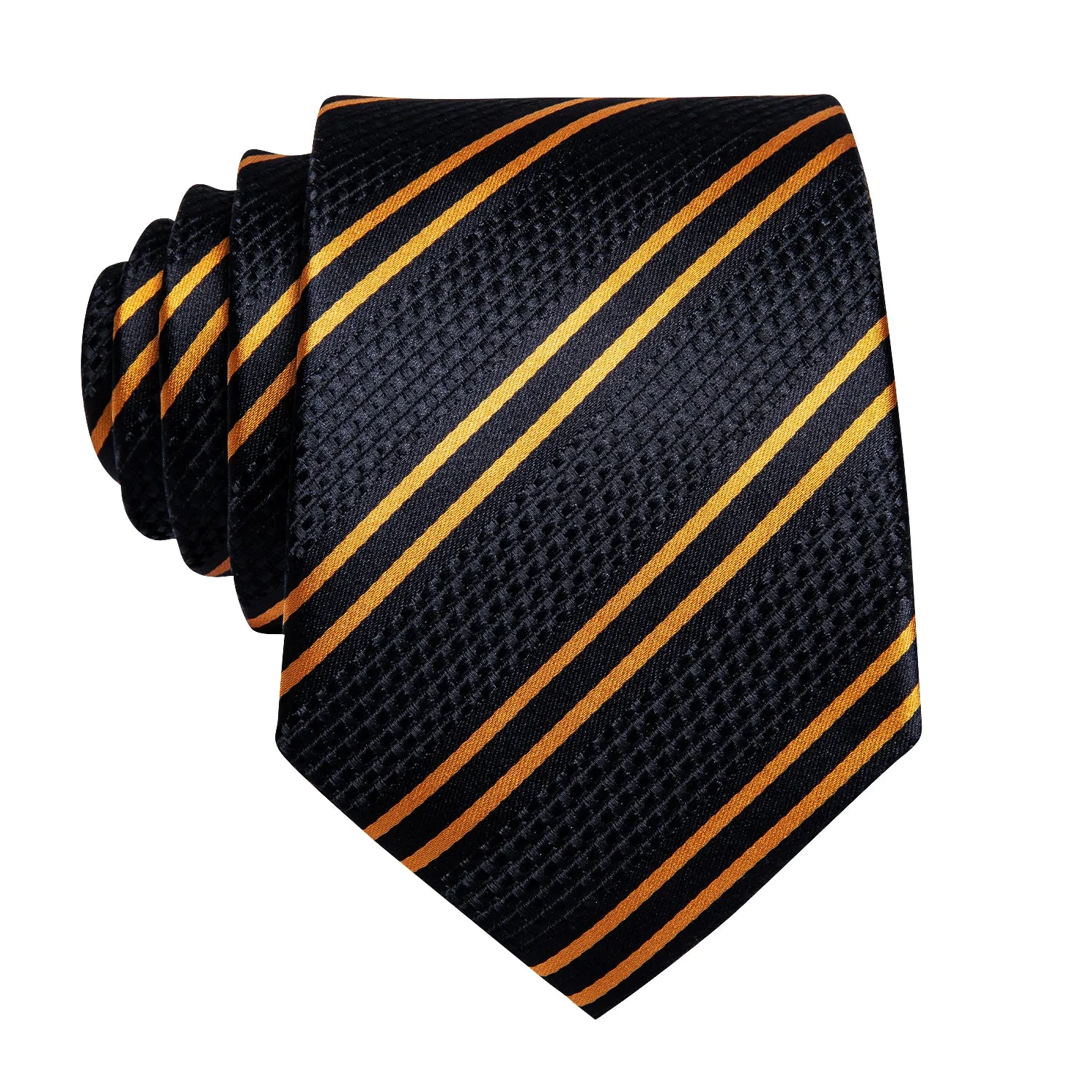 Ties2you Mens Black Tie Golden Striped Necktie Pocket Square Cufflinks Set sold by Ties2You product image thumbnail 4