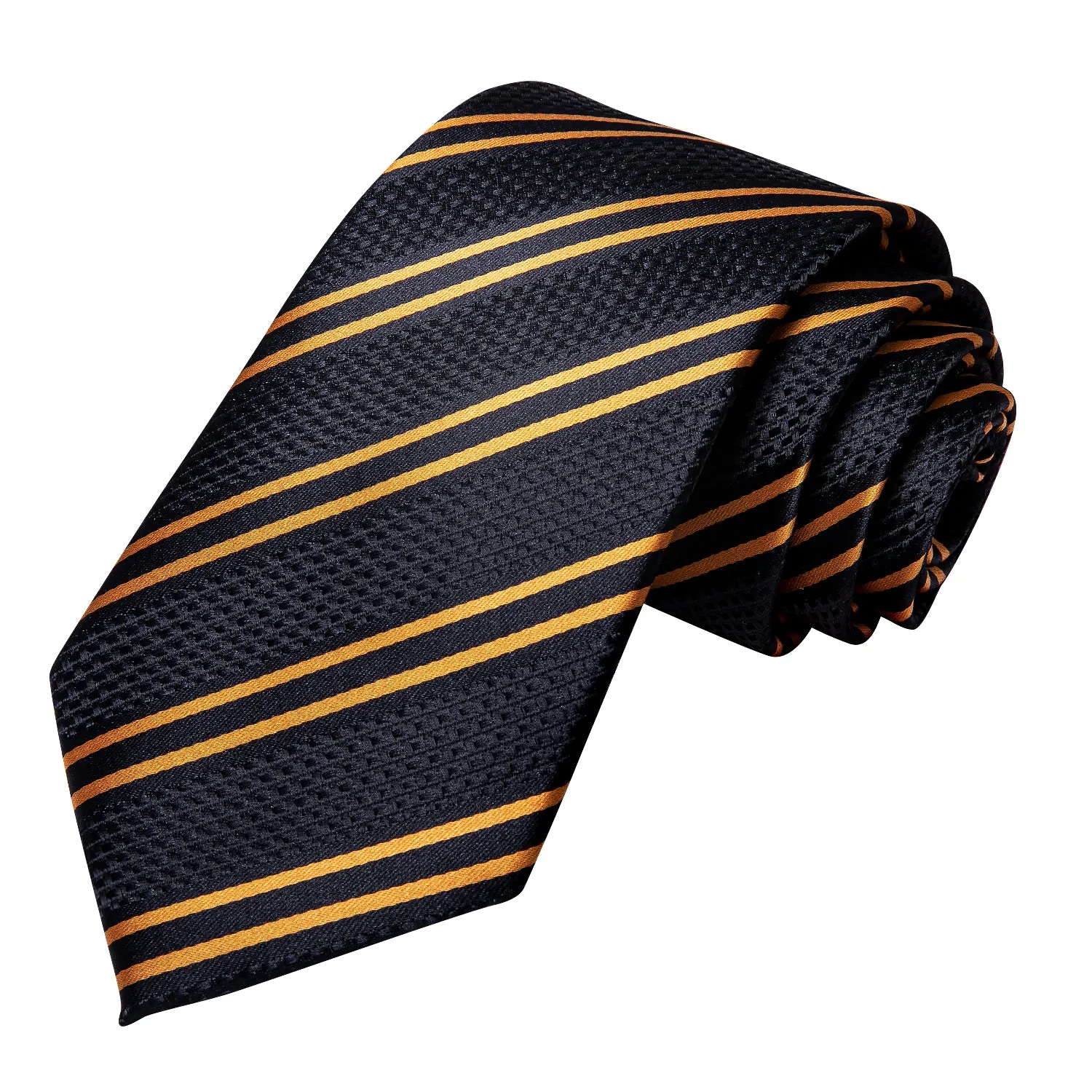 Ties2you Mens Black Tie Golden Striped Necktie Pocket Square Cufflinks Set sold by Ties2You product image thumbnail 3