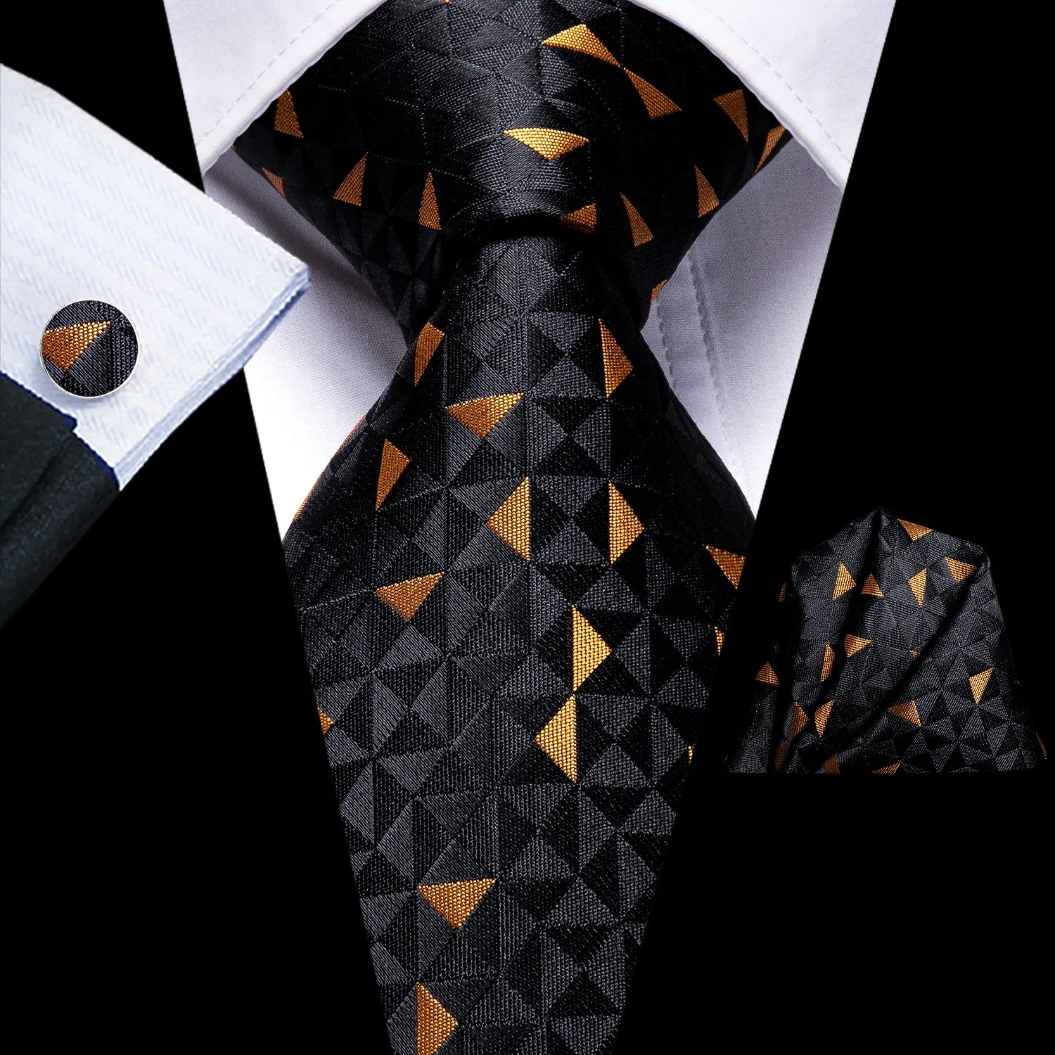 Ties2you Black Tie Formal Silk Plaid Necktie Pocket Square Cufflinks Set sold by Ties2You