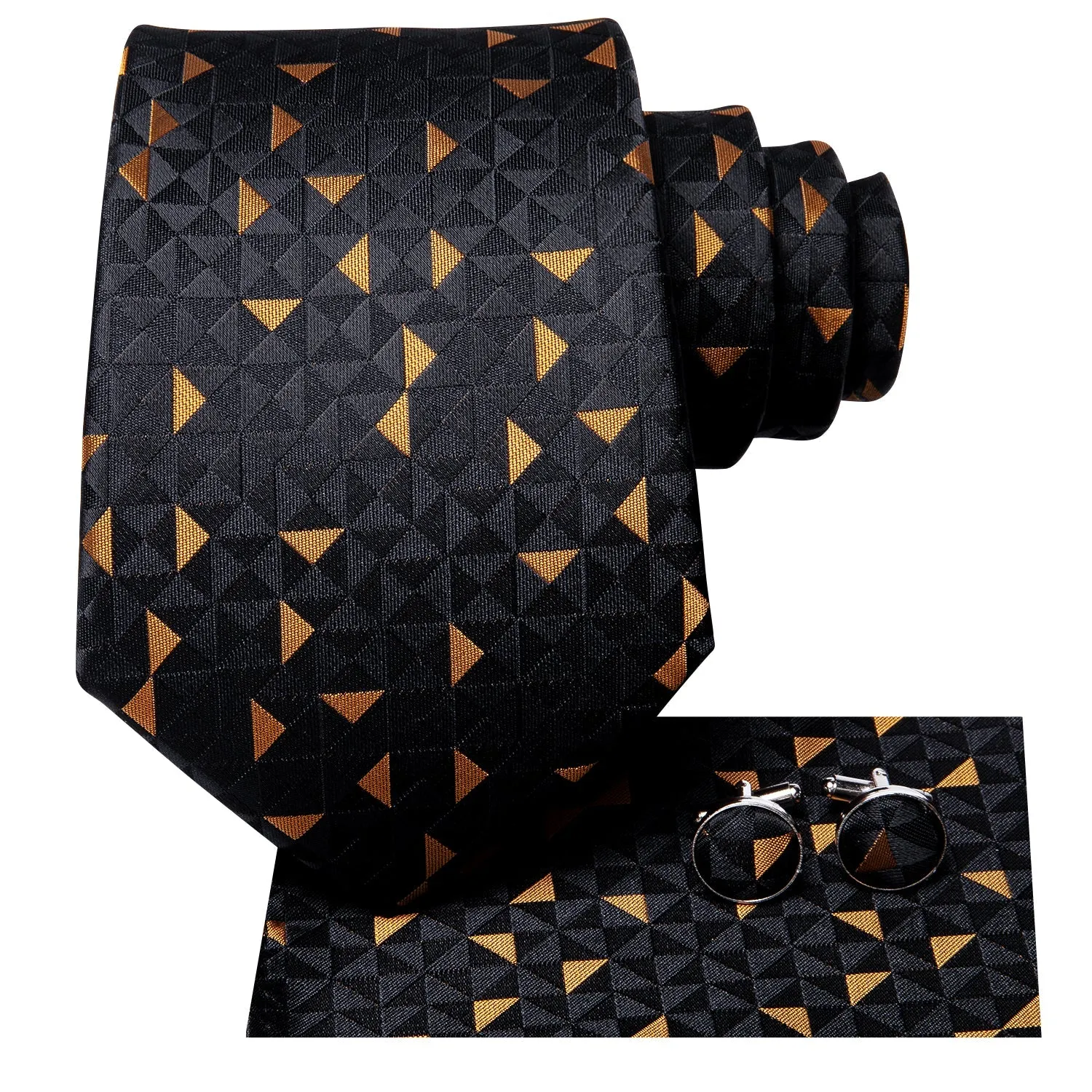 Ties2you Black Tie Formal Silk Plaid Necktie Pocket Square Cufflinks Set sold by Ties2You product image thumbnail 2