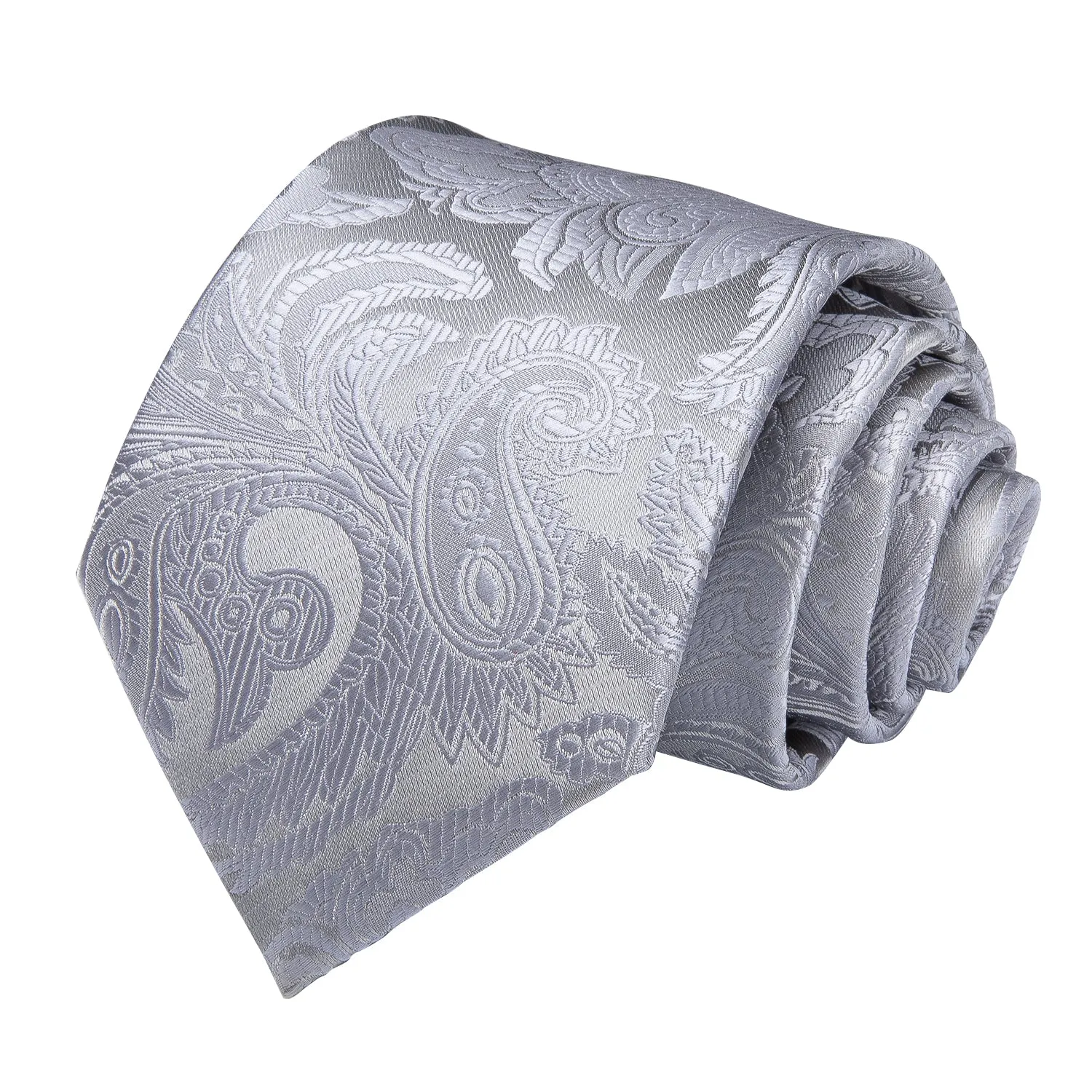 Silver White Paisley Men's Necktie Pocket Square Cufflinks Set 8cm sold by Ties2You product image thumbnail 3