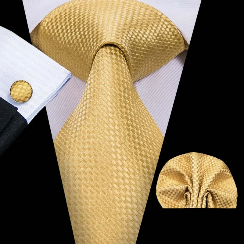 Yellow Solid Tie Pocket Square Cufflinks Set sold by Ties2You