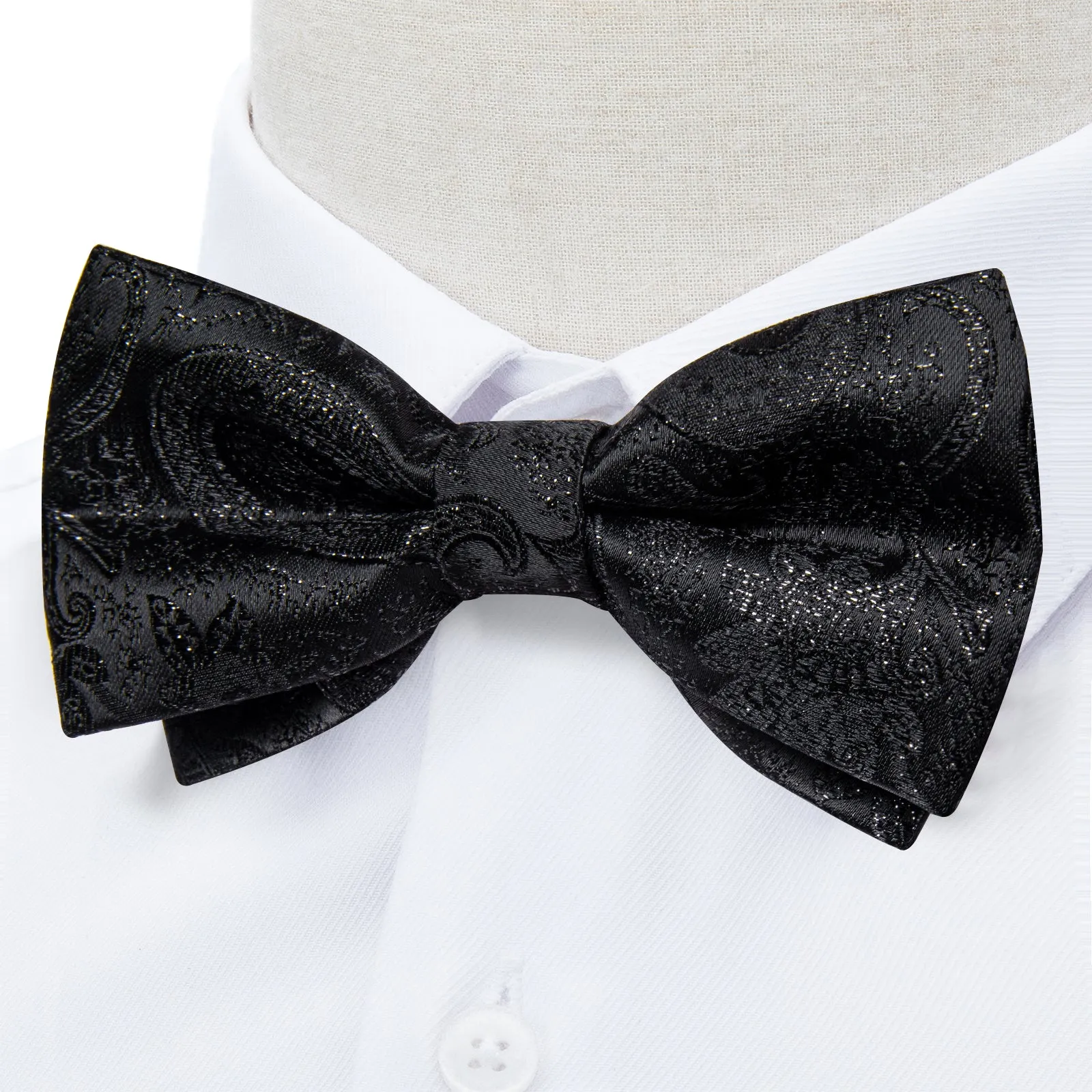 Classic Black Paisley Men Pre-tied Bowtie Pocket Square Cufflinks Set sold by Ties2You product image thumbnail 5