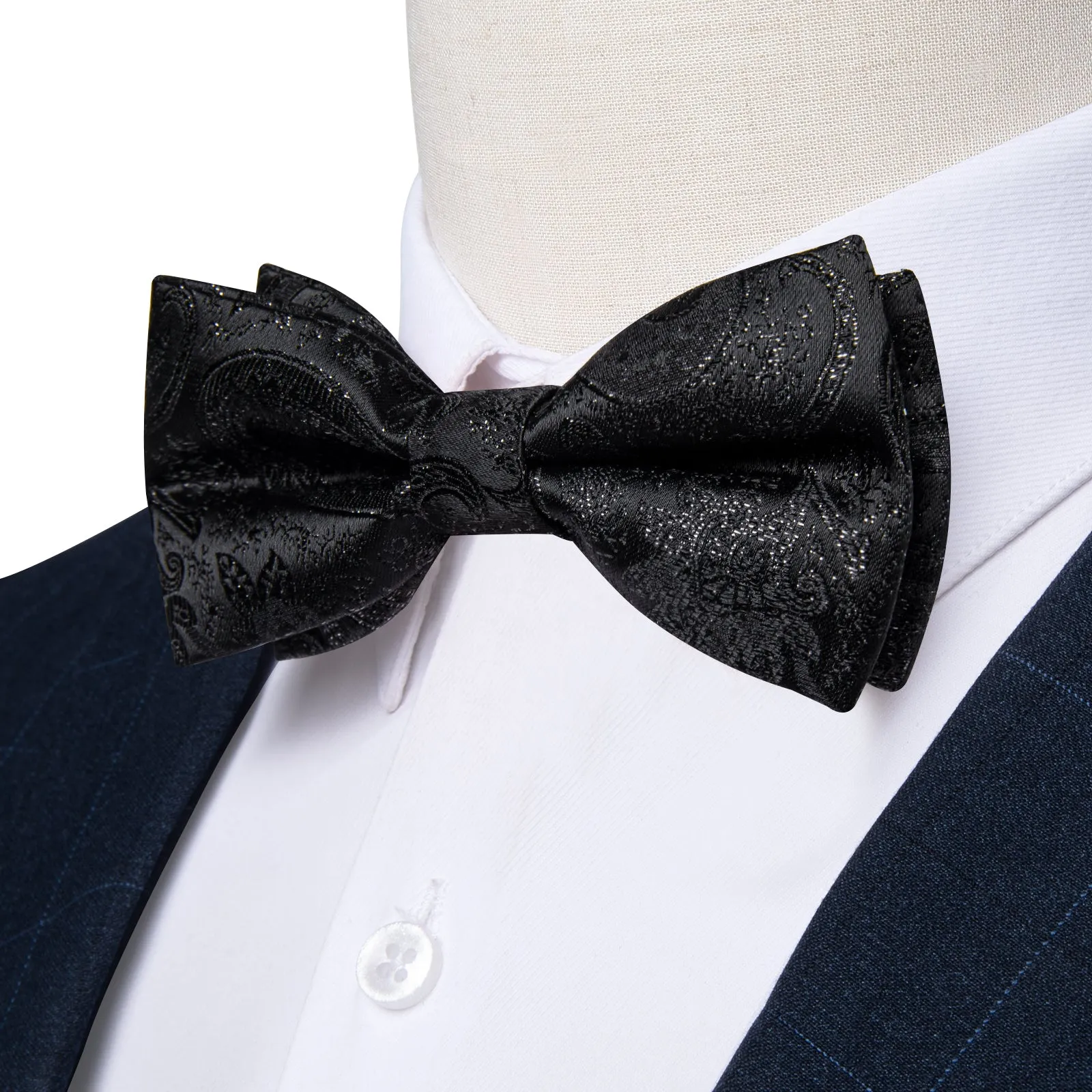 Classic Black Paisley Men Pre-tied Bowtie Pocket Square Cufflinks Set sold by Ties2You product image thumbnail 3