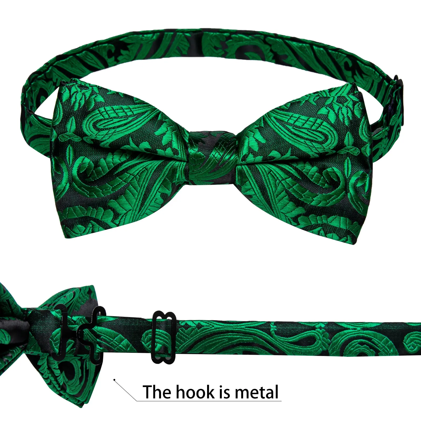 Green Floral Silk Pre-tied Bow Tie Hanky Cufflinks Set sold by Ties2You product image thumbnail 5