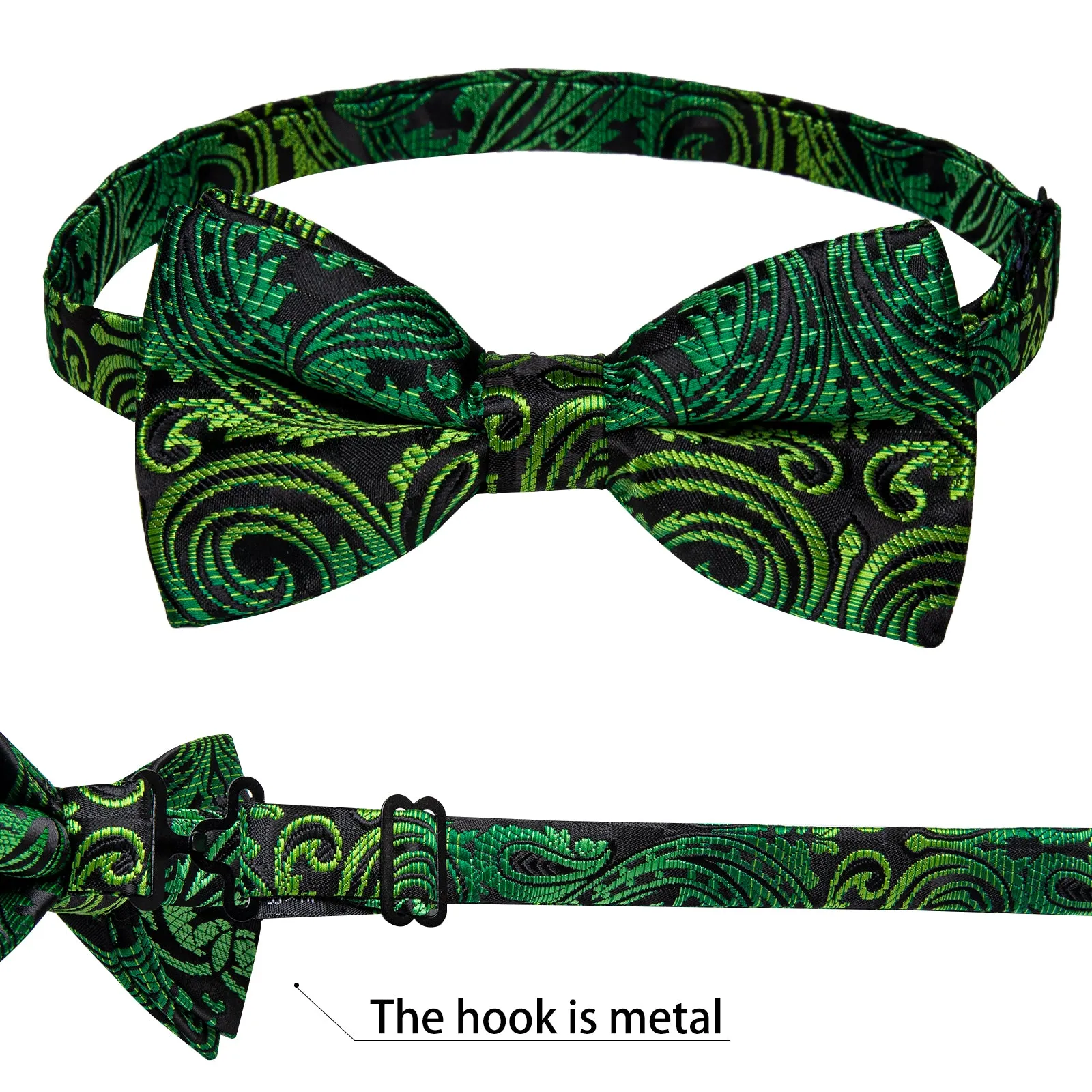 Black Golden Floral Silk Pre-tied Bow Tie Hanky Cufflinks Set sold by Ties2You product image thumbnail 5