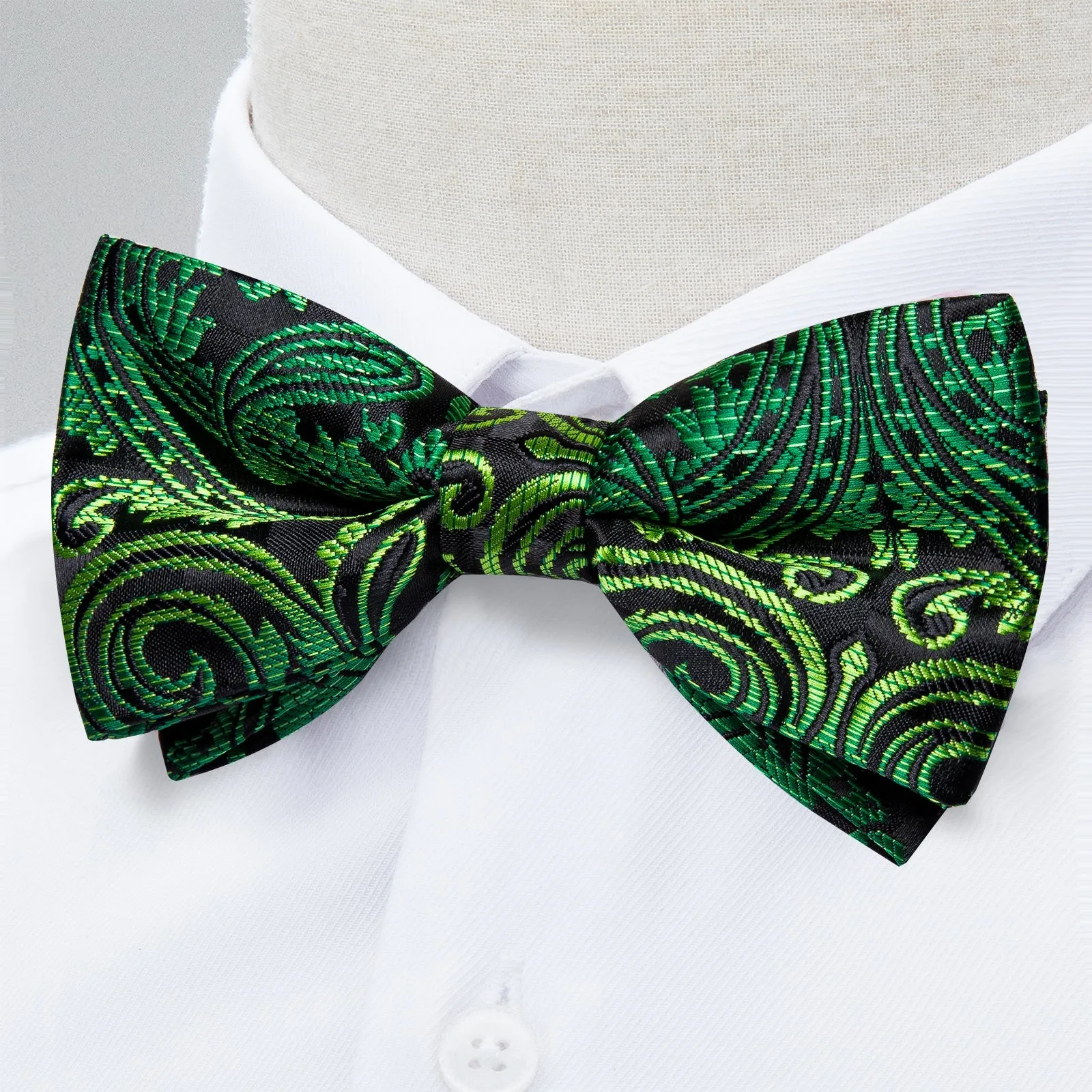 Black Golden Floral Silk Pre-tied Bow Tie Hanky Cufflinks Set sold by Ties2You product image thumbnail 2