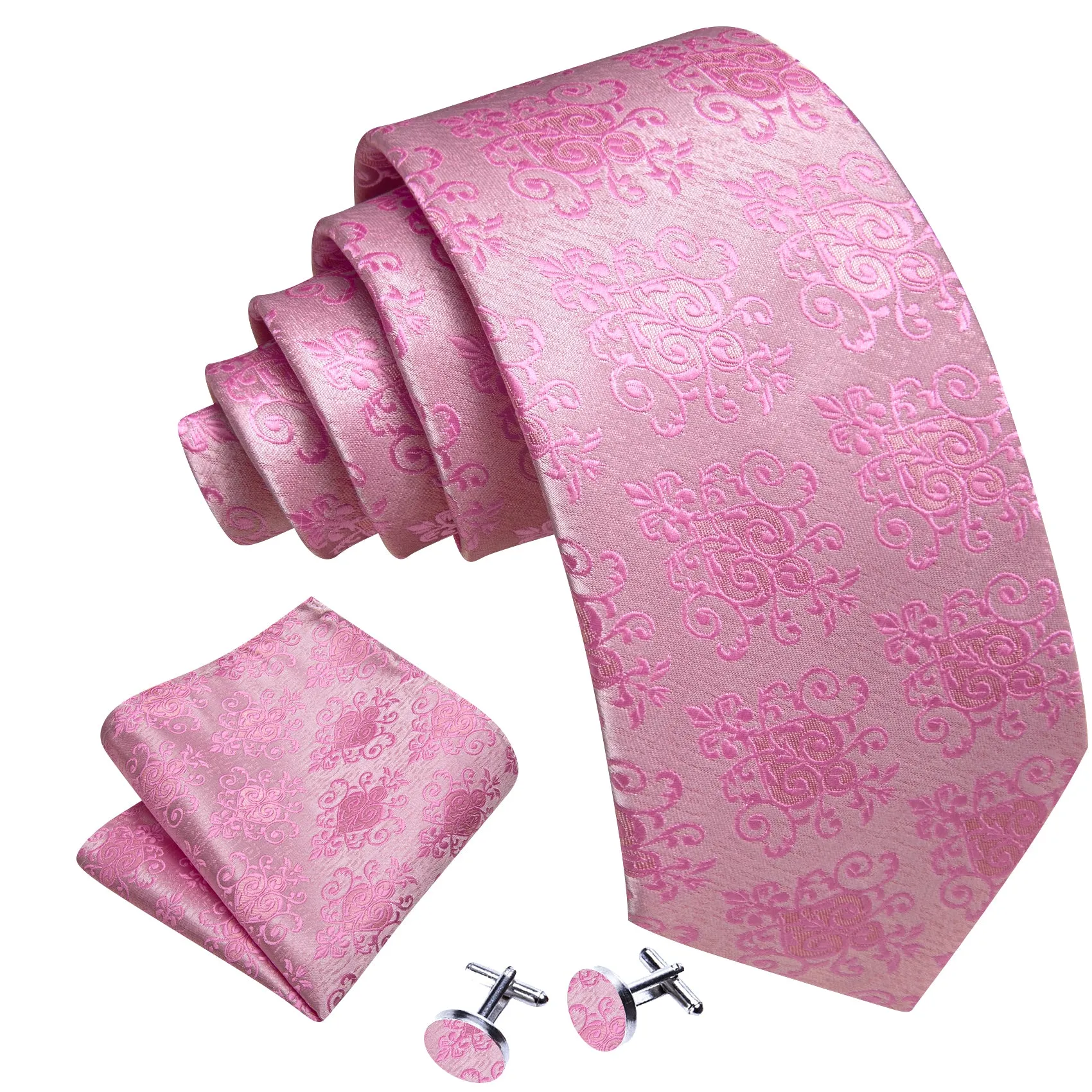 Petal Pink Floral Men's Necktie Pocket Square Cufflinks Set sold by Ties2You product image thumbnail 2