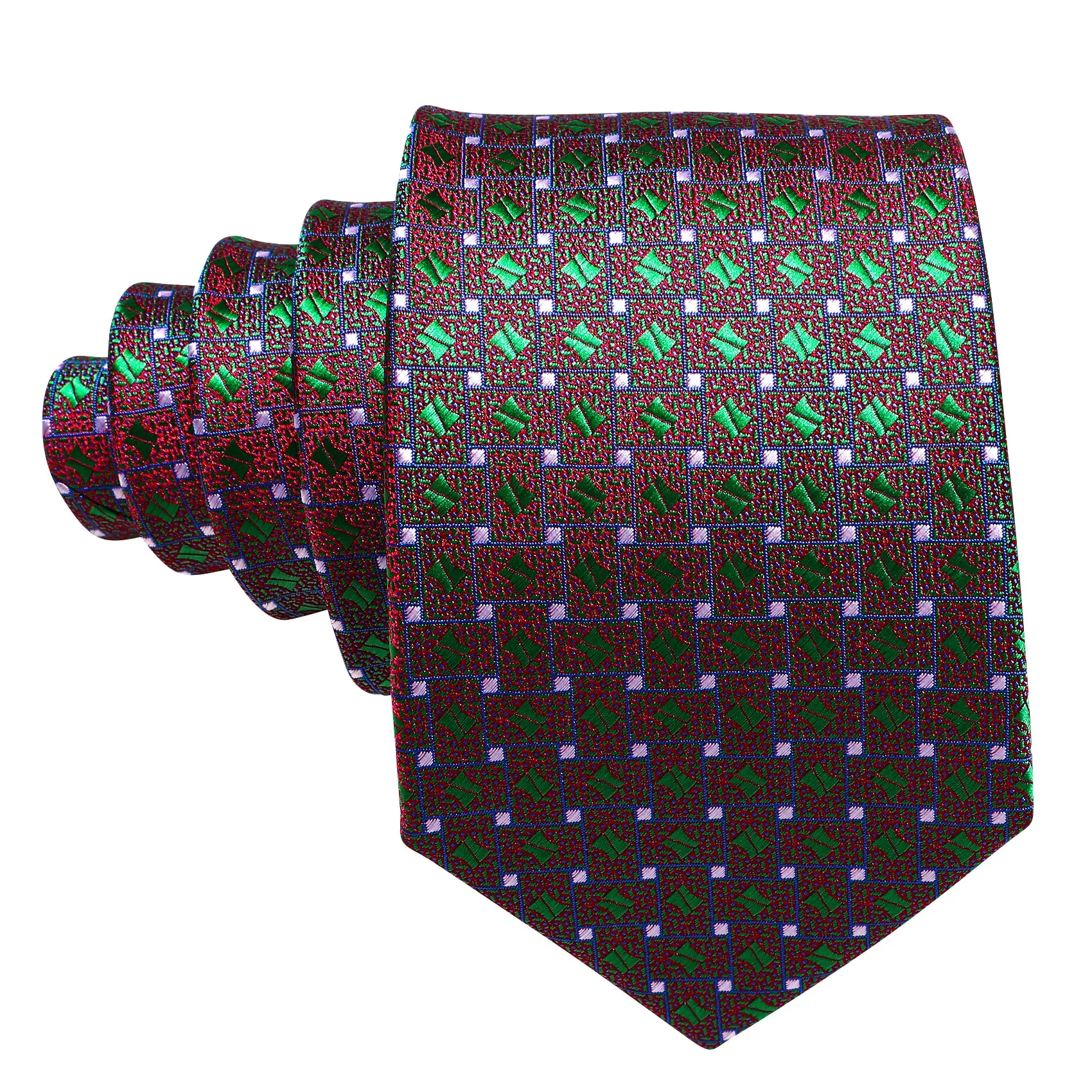 Red Green Novelty Silk Tie Pocket Square Cufflinks Set sold by Ties2You product image thumbnail 5