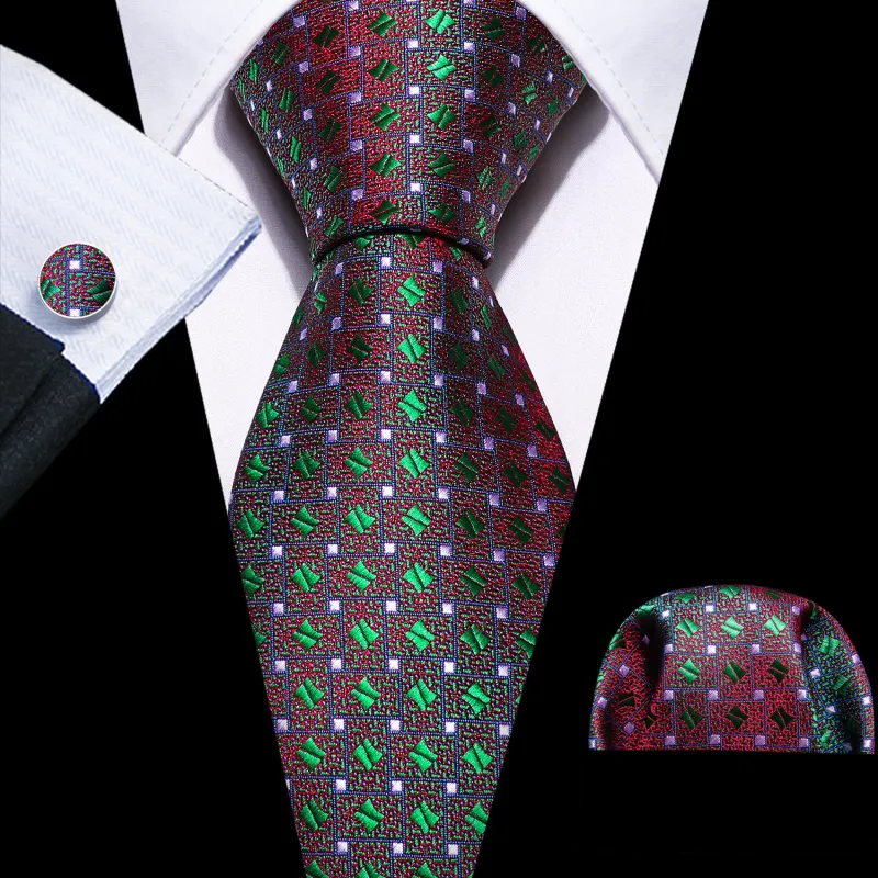 Red Green Novelty Silk Tie Pocket Square Cufflinks Set sold by Ties2You