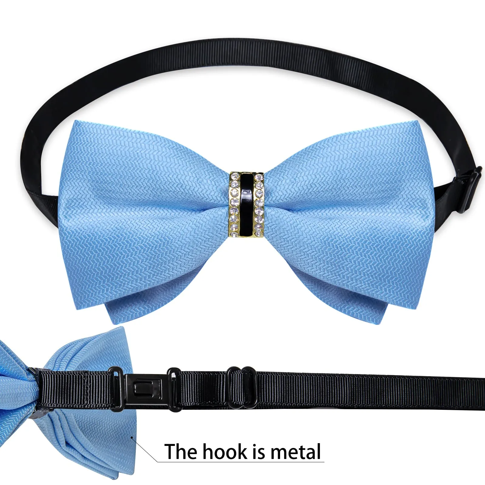 Ties2you Sky Blue Pre-tied Tuxedo Bowtie Solid Ring Bow Tie Hanky Cufflinks Set for Men sold by Ties2You product image thumbnail 5