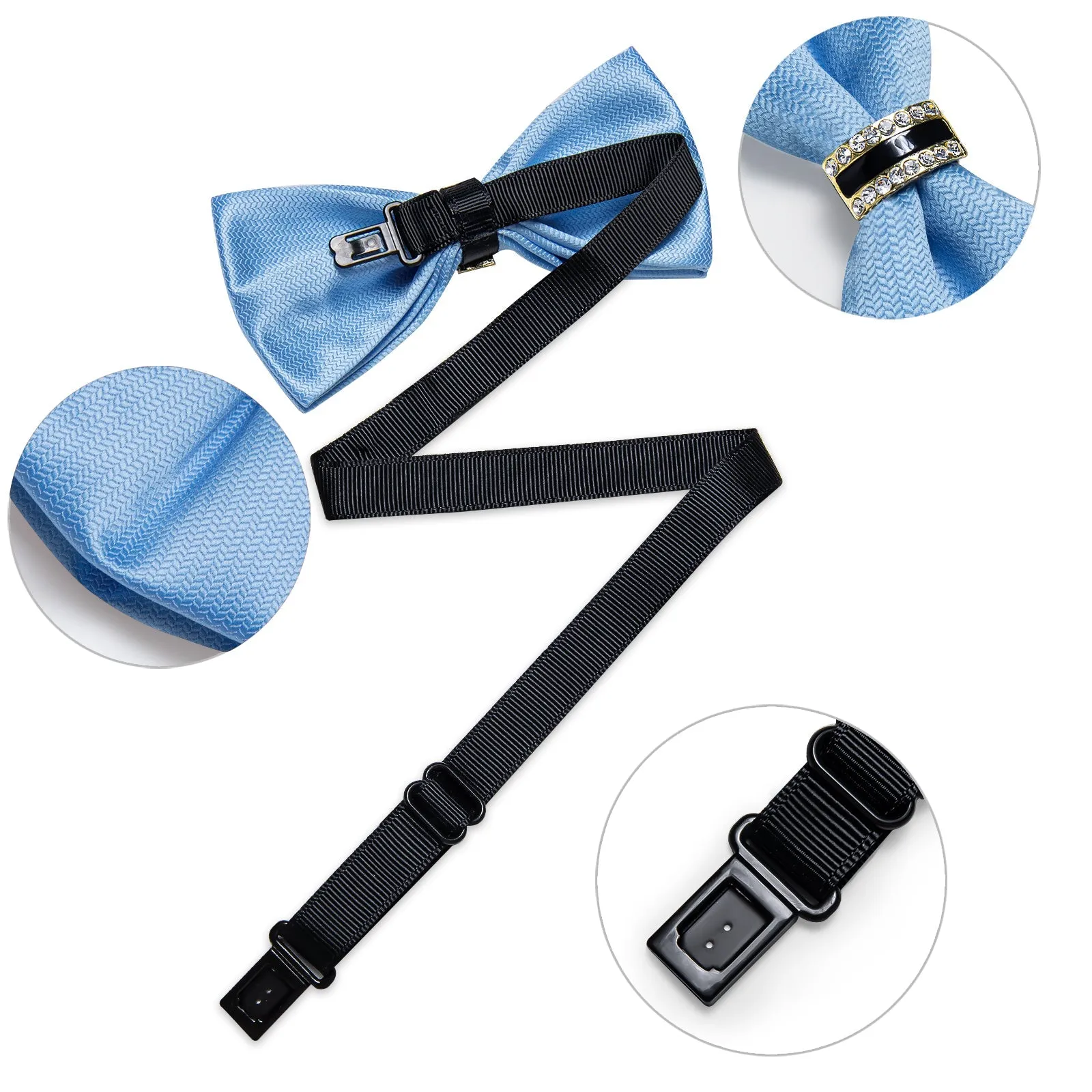 Ties2you Sky Blue Pre-tied Tuxedo Bowtie Solid Ring Bow Tie Hanky Cufflinks Set for Men sold by Ties2You product image thumbnail 4