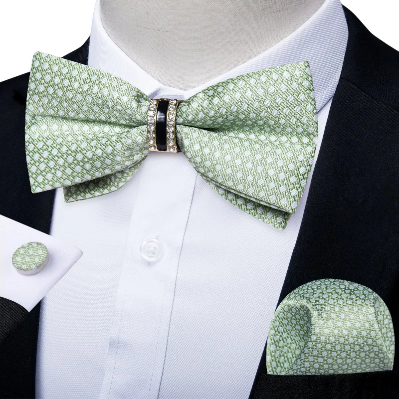 Ties2you Sage Green Geometric Bowtie Pre-tied Ring Bow Tie Hanky Cufflinks Set for Men sold by Ties2You