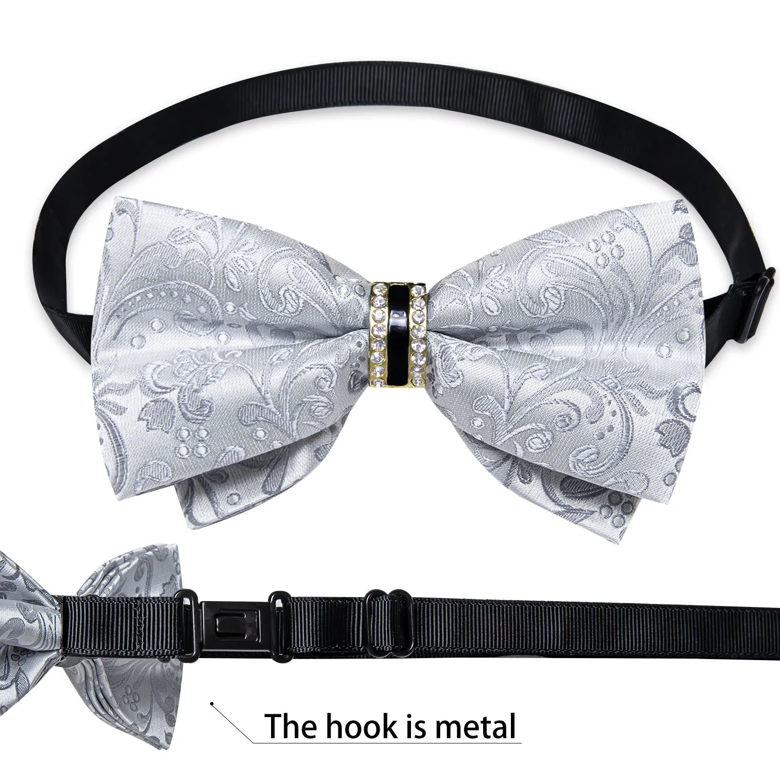 Ties2you Men's Silver Floral Wedding Tuxedo Bowtie Ring Bow Tie Hanky Cufflinks Set sold by Ties2You product image thumbnail 5