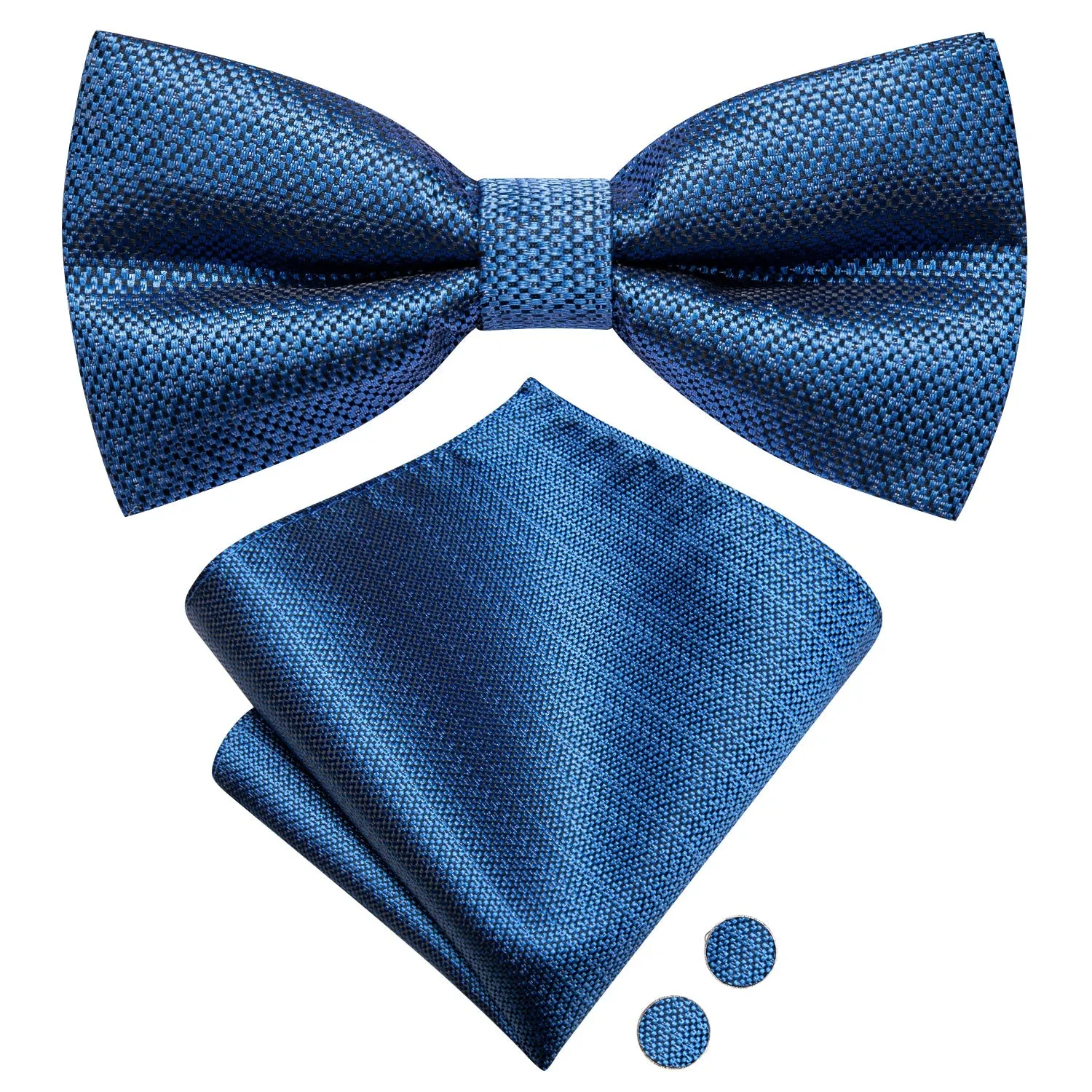Ties2you Steel Blue Pre-tied Bowtie Business Geometric Bow Tie Handkerchief Cufflinks Set sold by Ties2You product image thumbnail 4