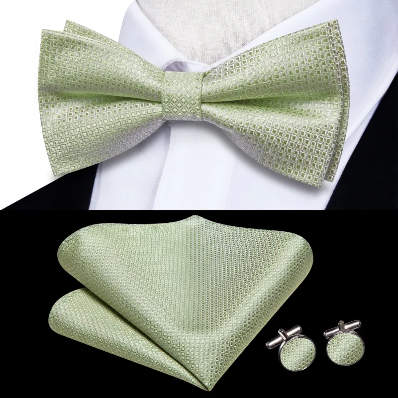 Ties2you Men's Sage Green Pre-tied Bow Tie Geometric Bowtie Handkerchief Cufflinks Set sold by Ties2You