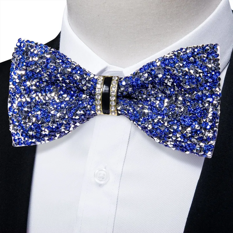 Ties2you Rhinestones Blue Tuxedo Bow Tie Pre-tied Wedding Party Bowtie for Men sold by Ties2You