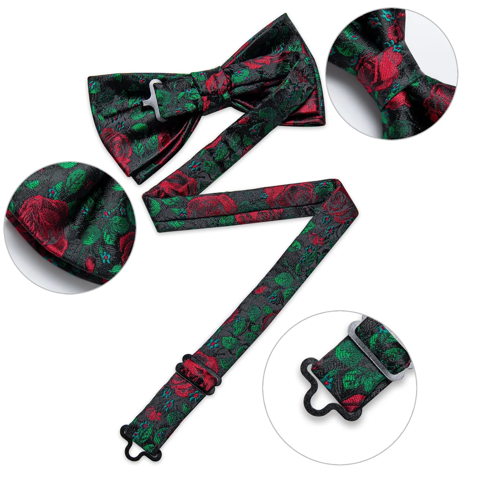 Ties2you Men's Floral Red Rose Bowtie Pre-tied Green Bow Tie Handkerchief Cufflinks Set sold by Ties2You product image thumbnail 3