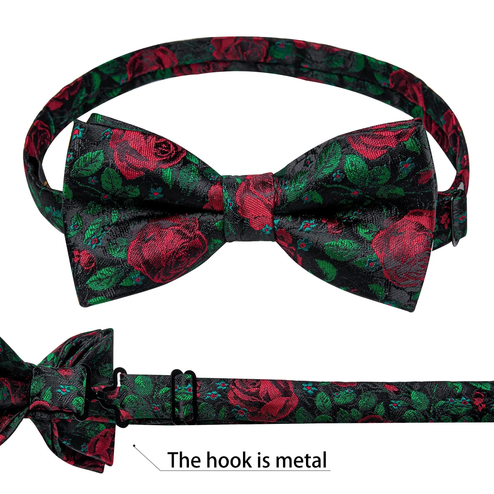 Ties2you Men's Floral Red Rose Bowtie Pre-tied Green Bow Tie Handkerchief Cufflinks Set sold by Ties2You product image thumbnail 5