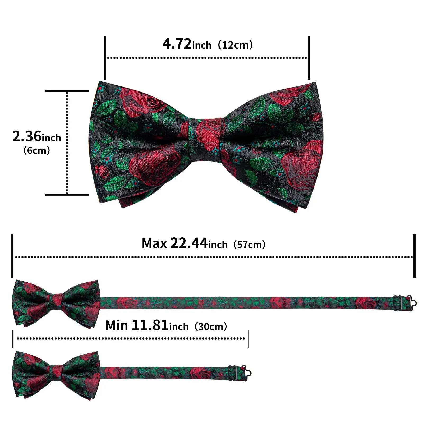 Ties2you Men's Floral Red Rose Bowtie Pre-tied Green Bow Tie Handkerchief Cufflinks Set sold by Ties2You product image thumbnail 2