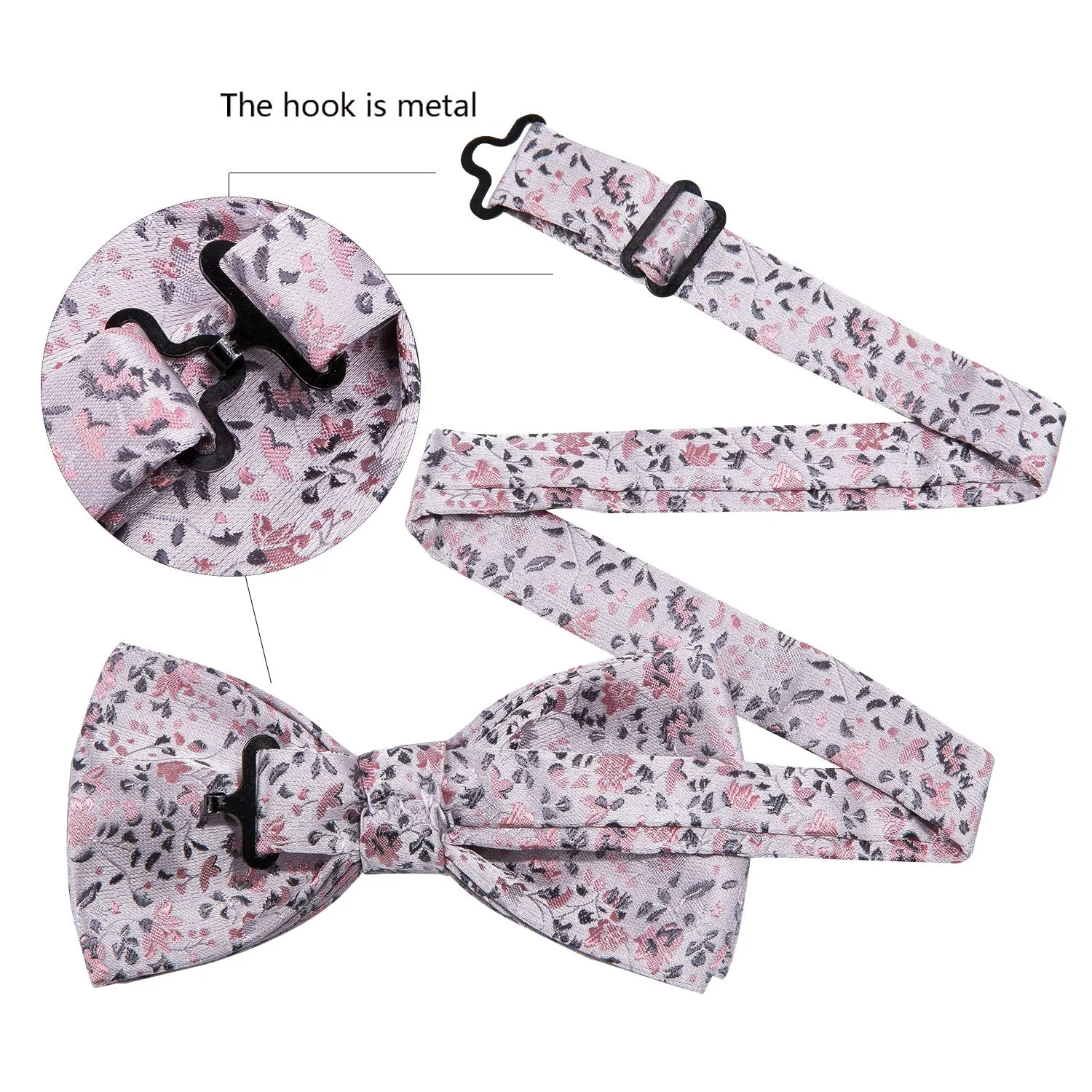 Ties2you Men's Floral Pink Bowtie Pre-tied Wedding Bow Tie Pocket Square Cufflinks Set sold by Ties2You product image thumbnail 5