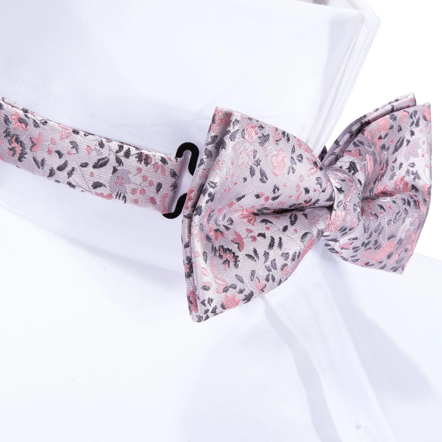 Ties2you Men's Floral Pink Bowtie Pre-tied Wedding Bow Tie Pocket Square Cufflinks Set sold by Ties2You product image thumbnail 2