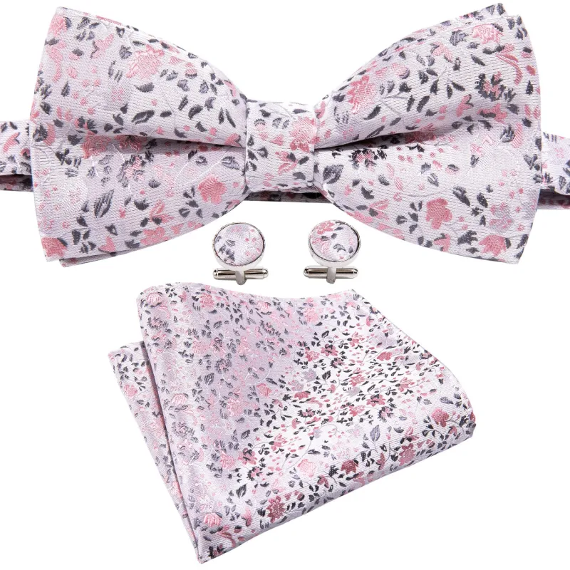 Ties2you Men's Floral Pink Bowtie Pre-tied Wedding Bow Tie Pocket Square Cufflinks Set sold by Ties2You
