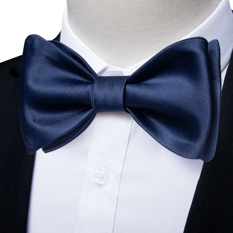 Ties2you Men's Navy Blue Self-tie Bow Tie Solid Formal Bowtie Pocket Square Cufflinks Set sold by Ties2You