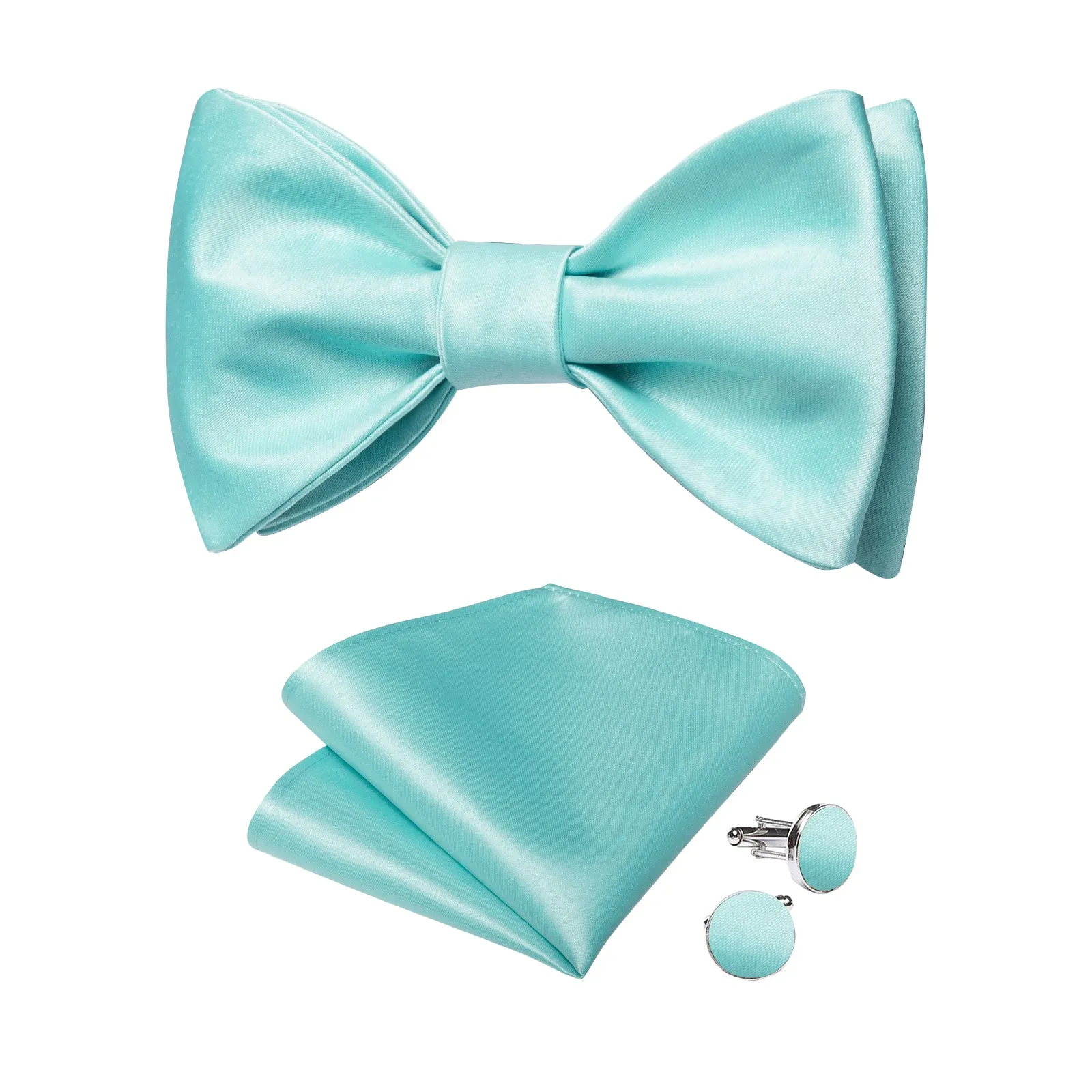 Ties2you Men's Aqua Self-tie Bow Tie Solid Tuxedo Bowtie Pocket Square Cufflinks Set sold by Ties2You product image thumbnail 2
