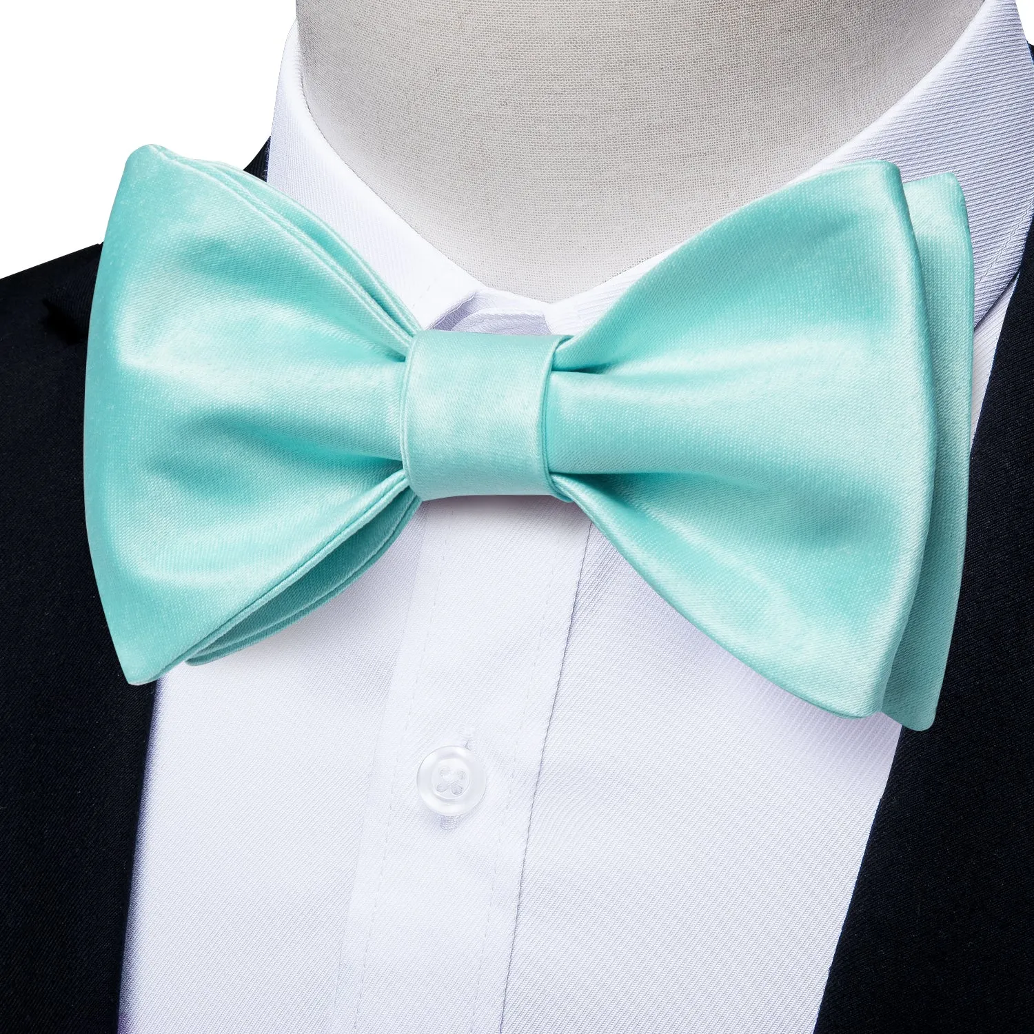 Ties2you Men's Aqua Self-tie Bow Tie Solid Tuxedo Bowtie Pocket Square Cufflinks Set sold by Ties2You