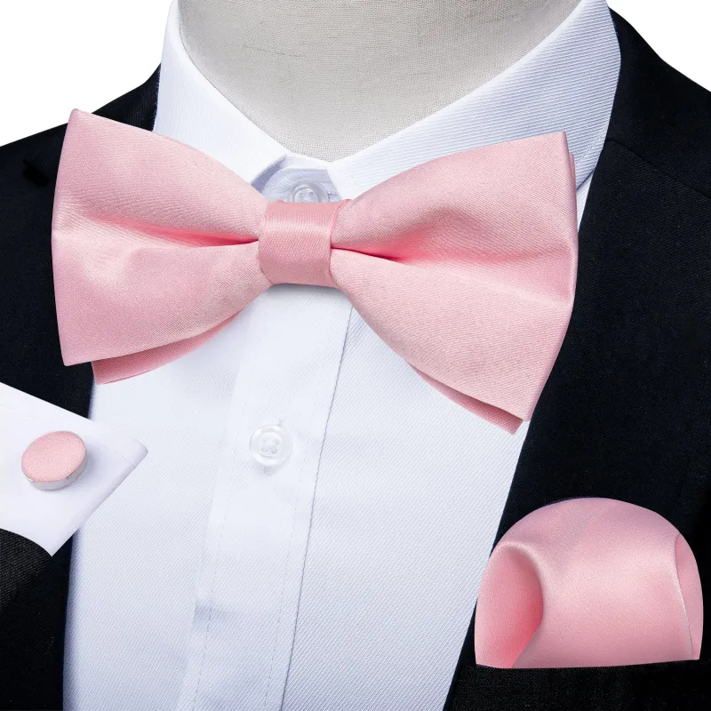 Ties2you Men's Pre-tied Pink Bow Tie Solid Party Bowtie Pocket Square Cufflinks Set sold by Ties2You