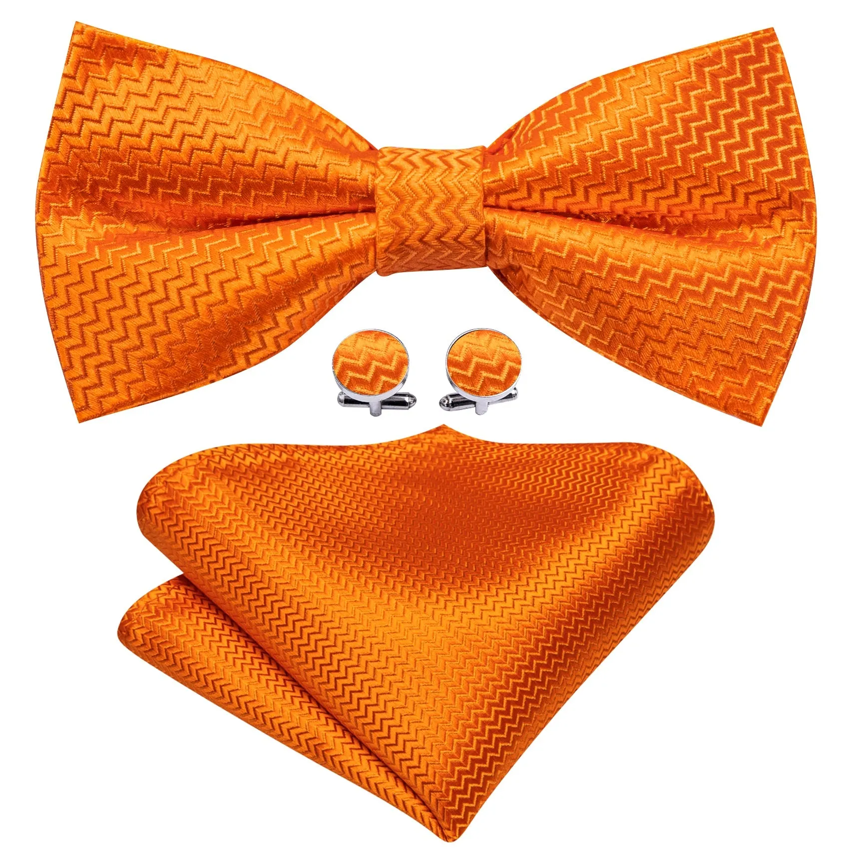 Ties2you Orange Pre-tied Bowtie Striped Tuxedo Bow Tie Pocket Square Cufflinks Set for Men sold by Ties2You product image thumbnail 2