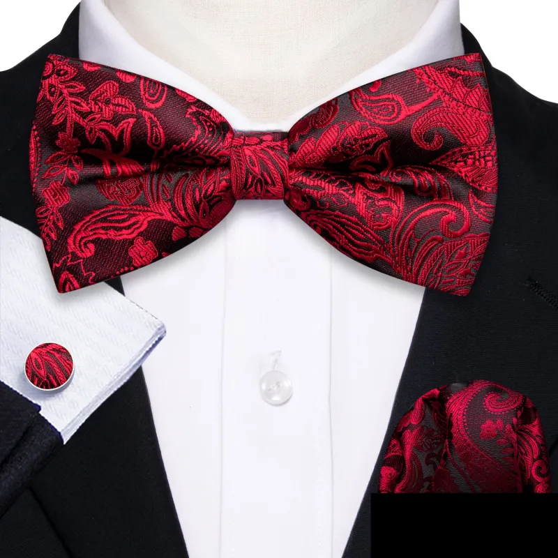 Ties2you Men's Red Pre-tied Tuxedo Bow Tie Paisley Bowtie Pocket Square Cufflinks Set sold by Ties2You