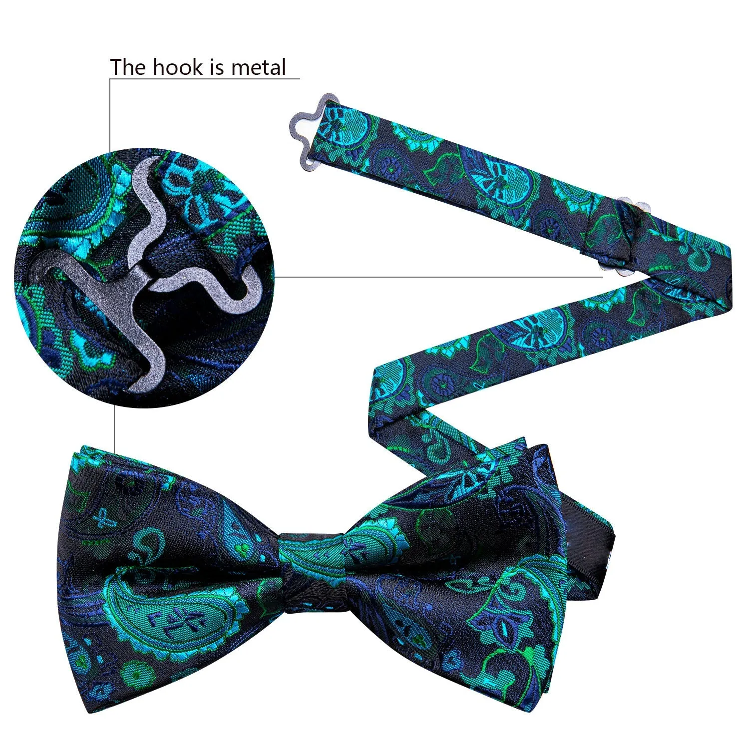 Ties2you Men's Teal Blue Paisley Bowtie Pre-tied Tuxedo Bow Tie Handkerchief Cufflinks Set sold by Ties2You product image thumbnail 4