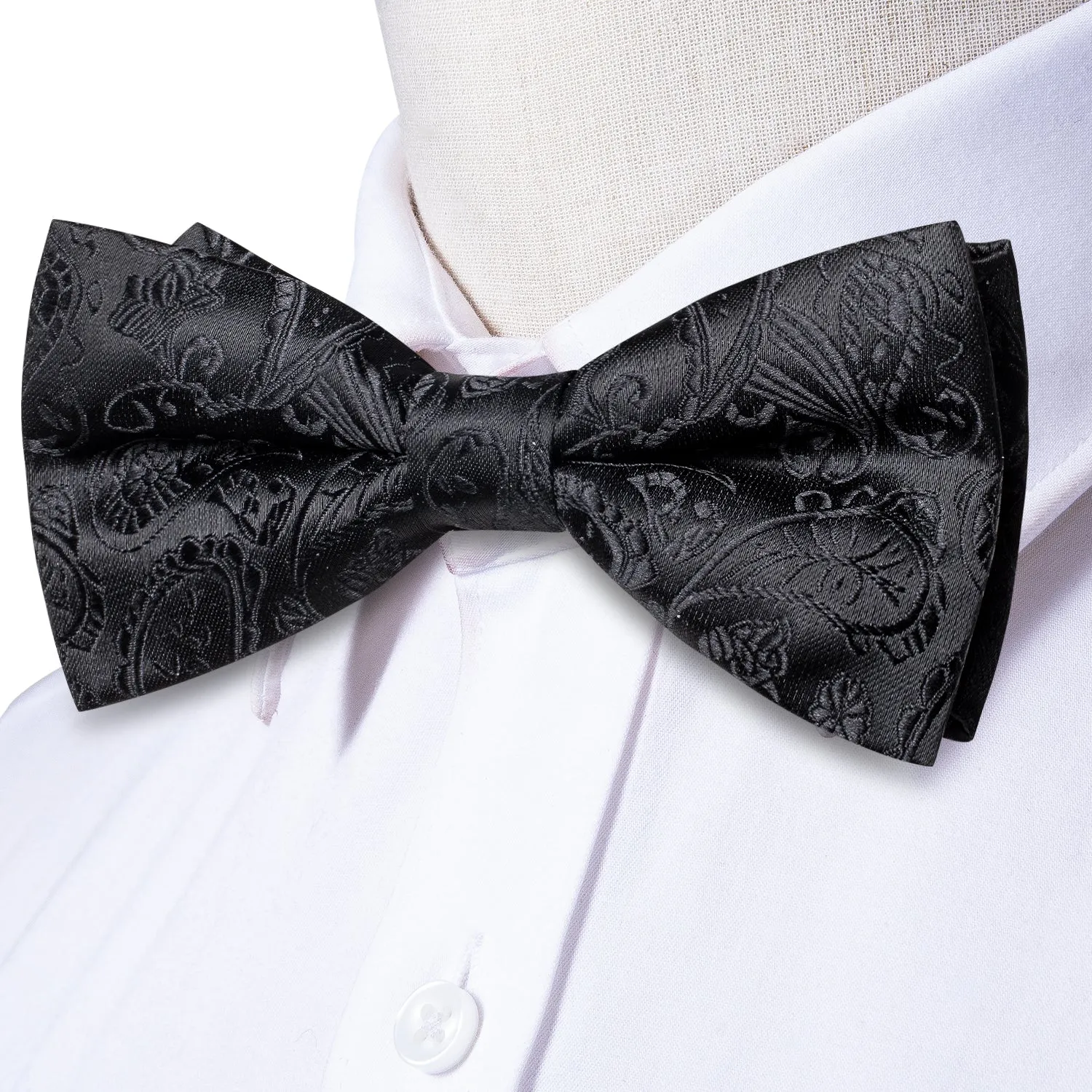 Ties2you Men's Paisley Black Bow Tie Pre-tied Formal Bowtie Handkerchief Cufflinks Set sold by Ties2You product image thumbnail 4