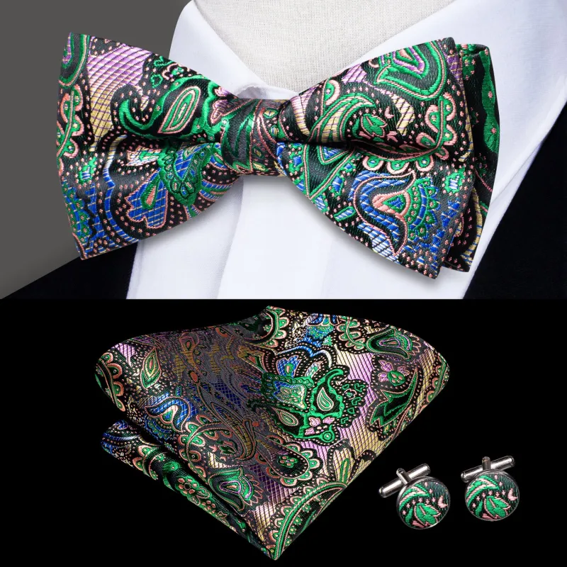 Ties2you Men's Gradient Green Bow Tie Wedding Pre-tied Bowtie Handkerchief Cufflinks Set sold by Ties2You