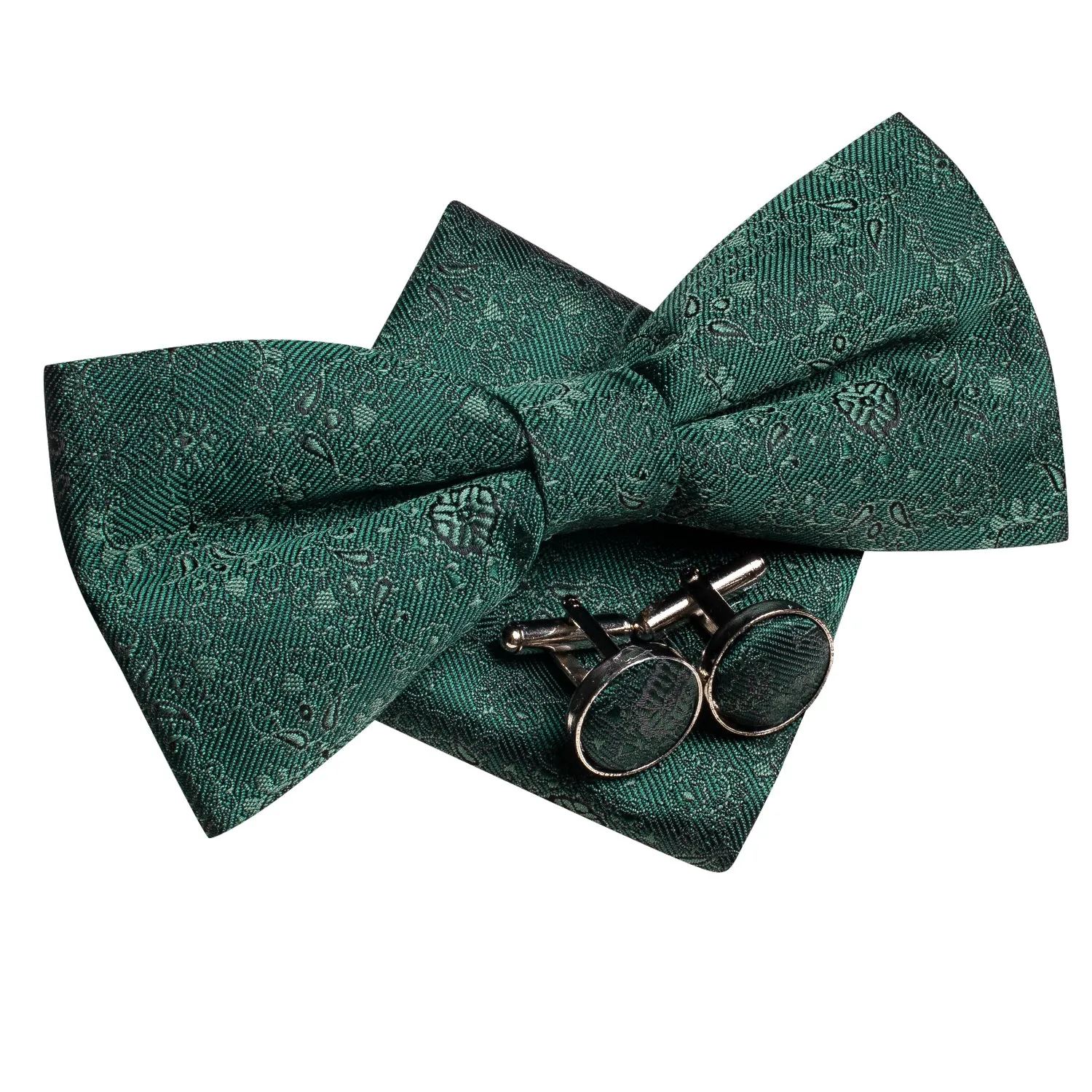 Ties2you Men's Green Pre-tied Bowtie Floral Wedding Bow Tie Handkerchief Cufflinks Set sold by Ties2You product image thumbnail 3