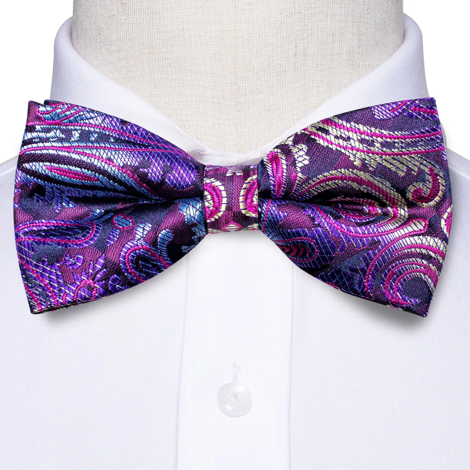 Ties2you Paisley Pre-tied Bowtie Purple Wedding Party Bow Tie Handkerchief Cufflinks Set sold by Ties2You product image thumbnail 3