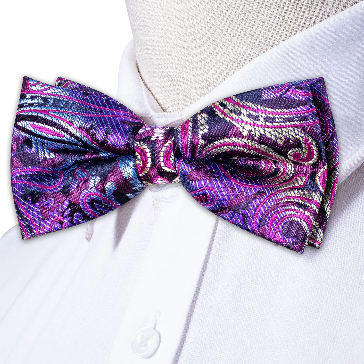 Ties2you Paisley Pre-tied Bowtie Purple Wedding Party Bow Tie Handkerchief Cufflinks Set sold by Ties2You product image thumbnail 4