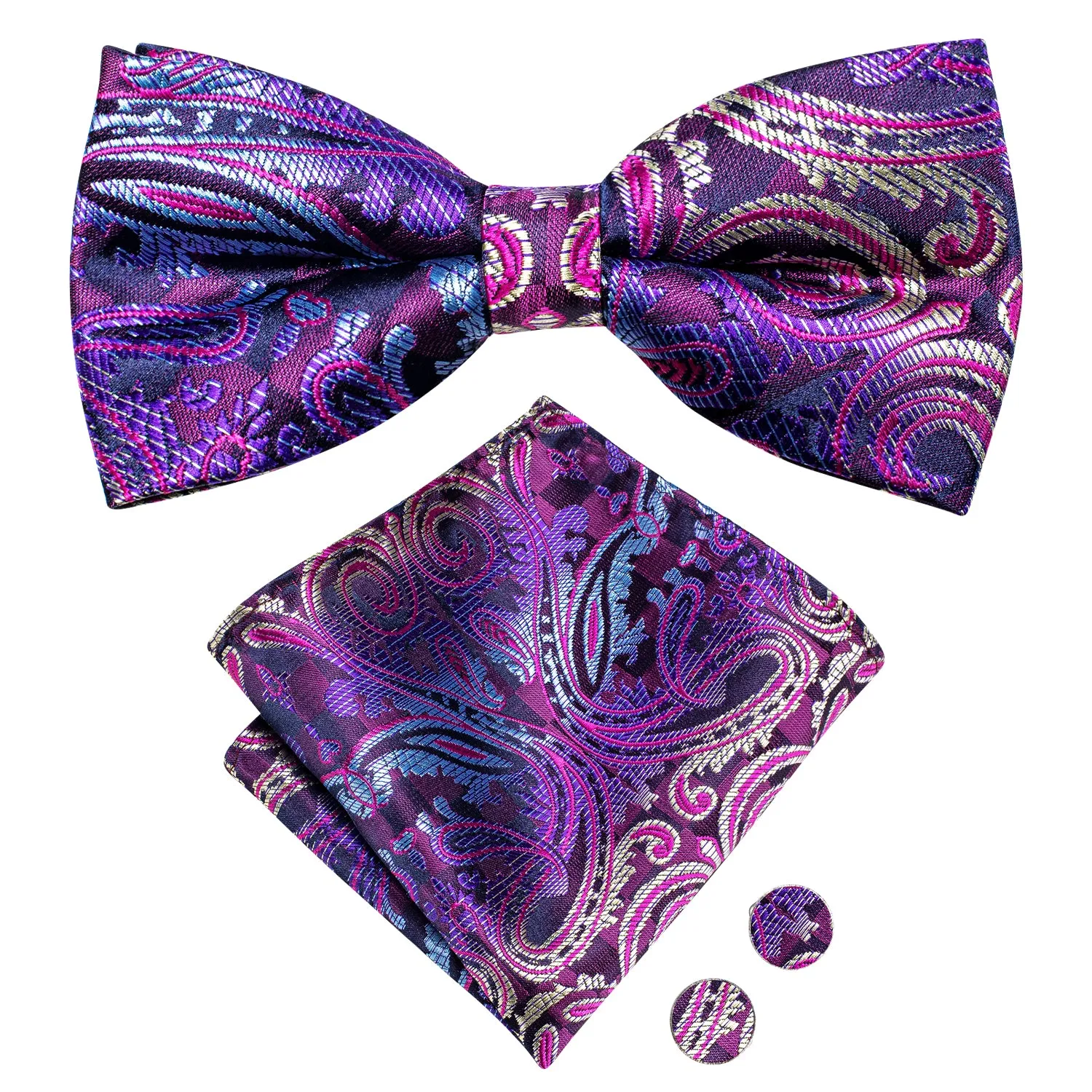 Ties2you Paisley Pre-tied Bowtie Purple Wedding Party Bow Tie Handkerchief Cufflinks Set sold by Ties2You product image thumbnail 5