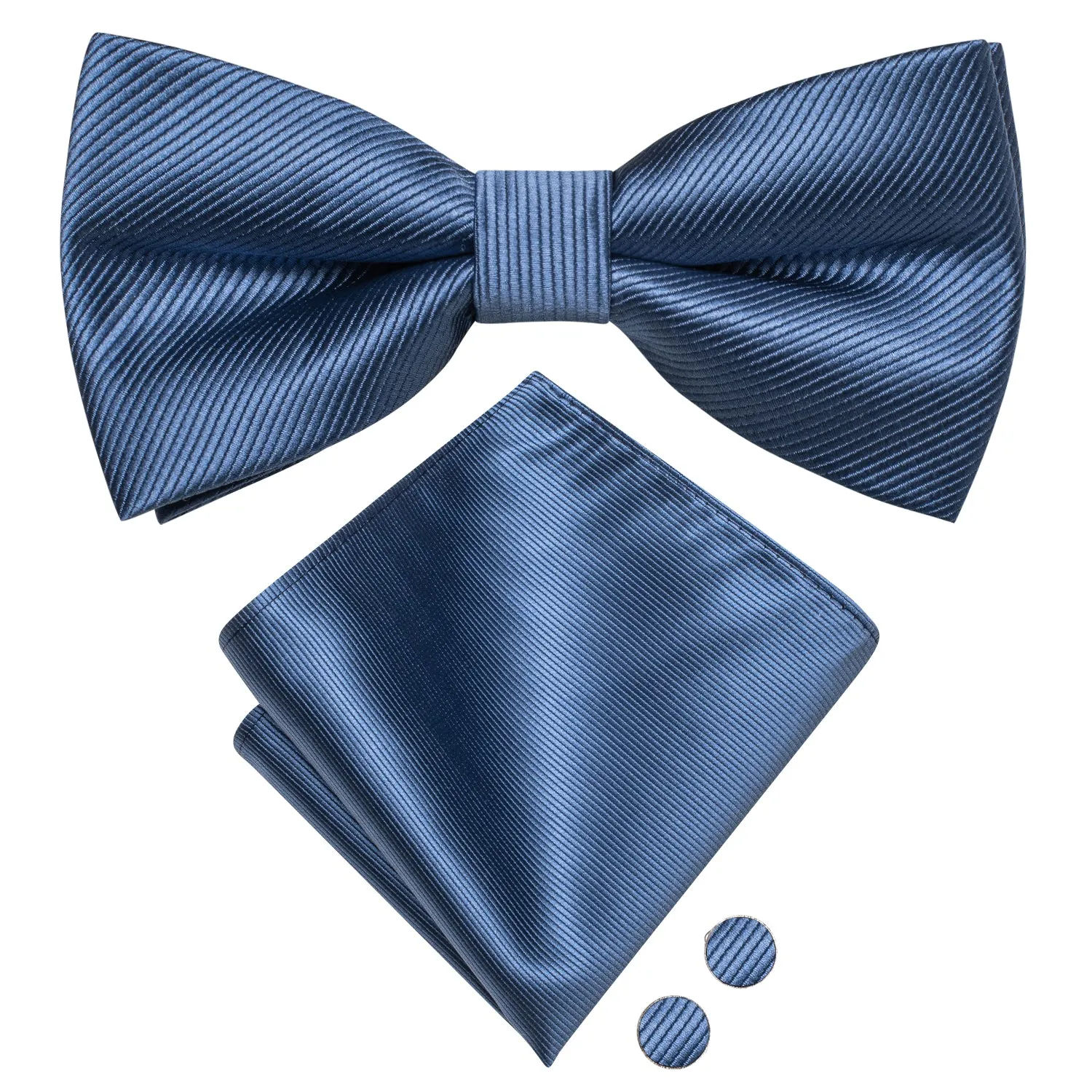 Ties2you Dusty Blue Pre-tied Tuxedo Bow Tie Striped Bowtie Pocket Square Cufflinks Set sold by Ties2You product image thumbnail 3
