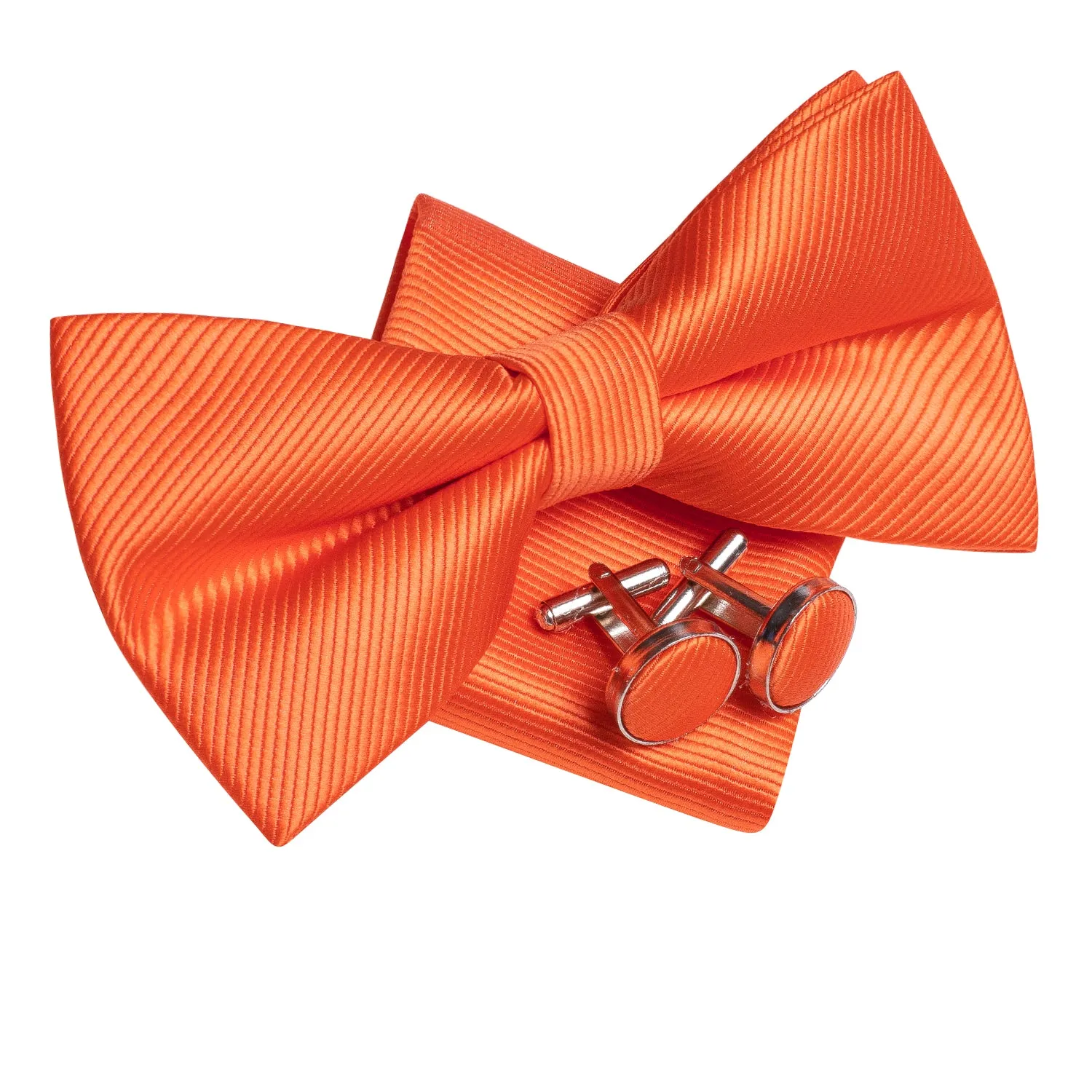 Ties2you Orange Pre-tied Tuxedo Bow Tie Striped Casual Bowtie Handkerchief Cufflinks Set sold by Ties2You product image thumbnail 3