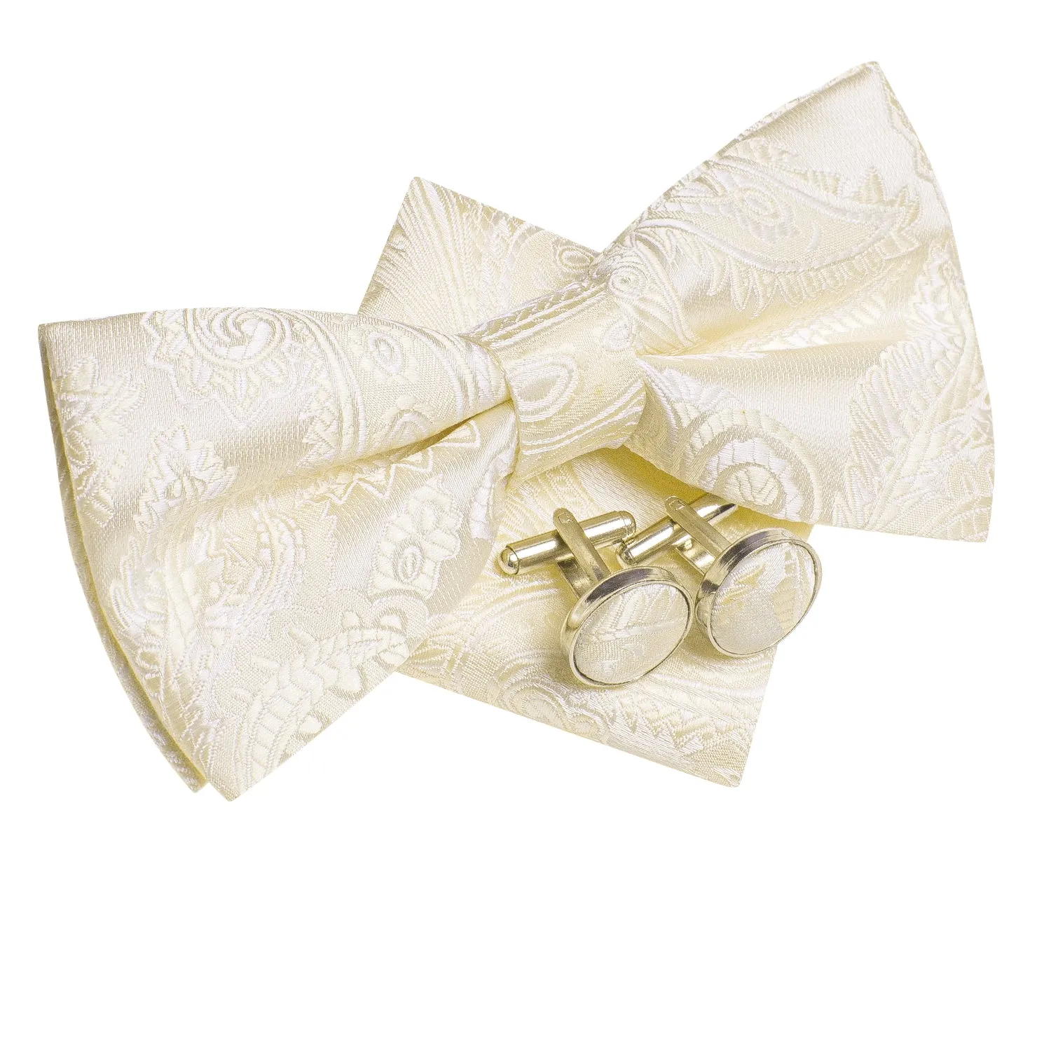 Ties2you Men's Ivory Paisley Bowtie Pre-tied Formal Bow Tie Pocket Square Cufflinks Set sold by Ties2You product image thumbnail 4
