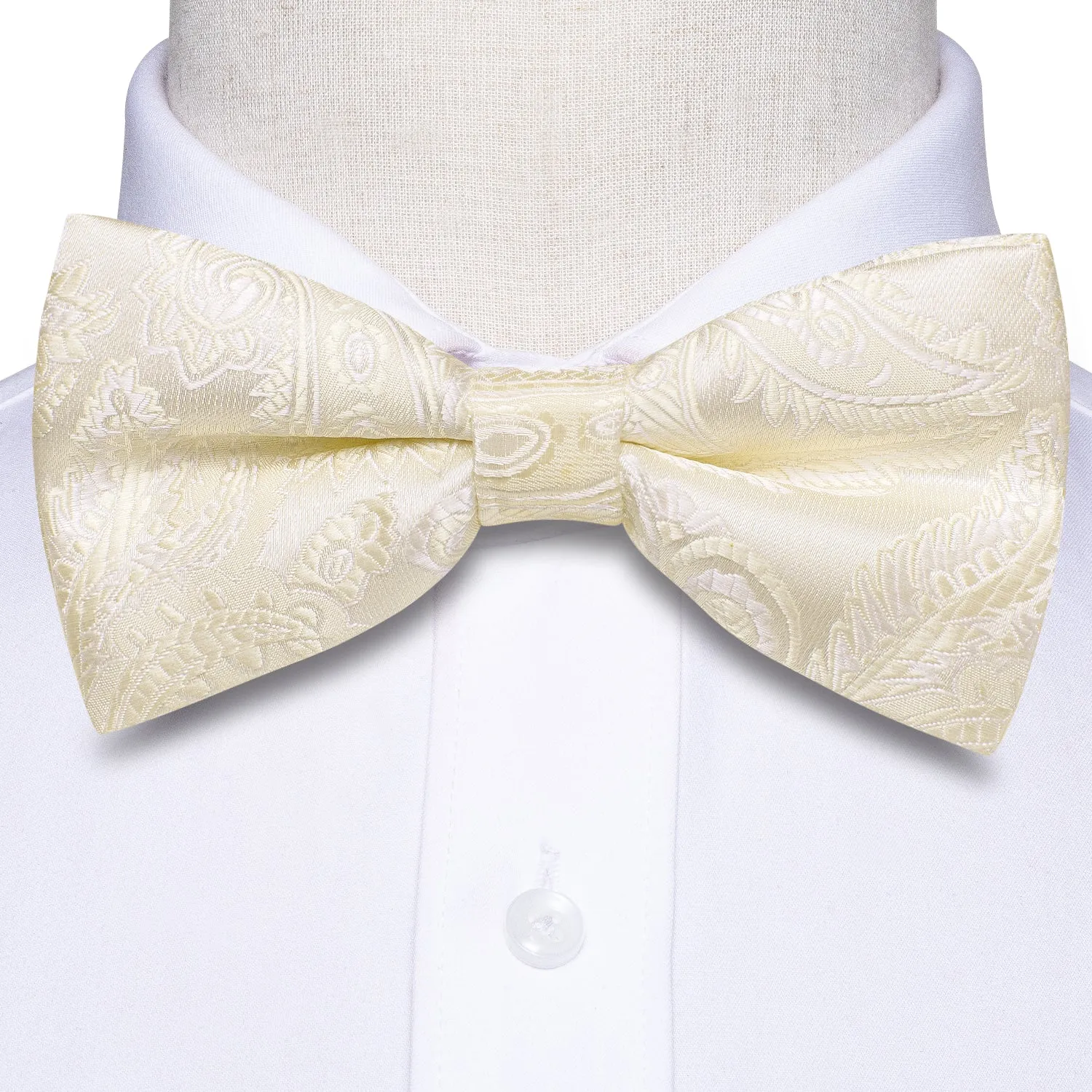 Ties2you Men's Ivory Paisley Bowtie Pre-tied Formal Bow Tie Pocket Square Cufflinks Set sold by Ties2You product image thumbnail 5